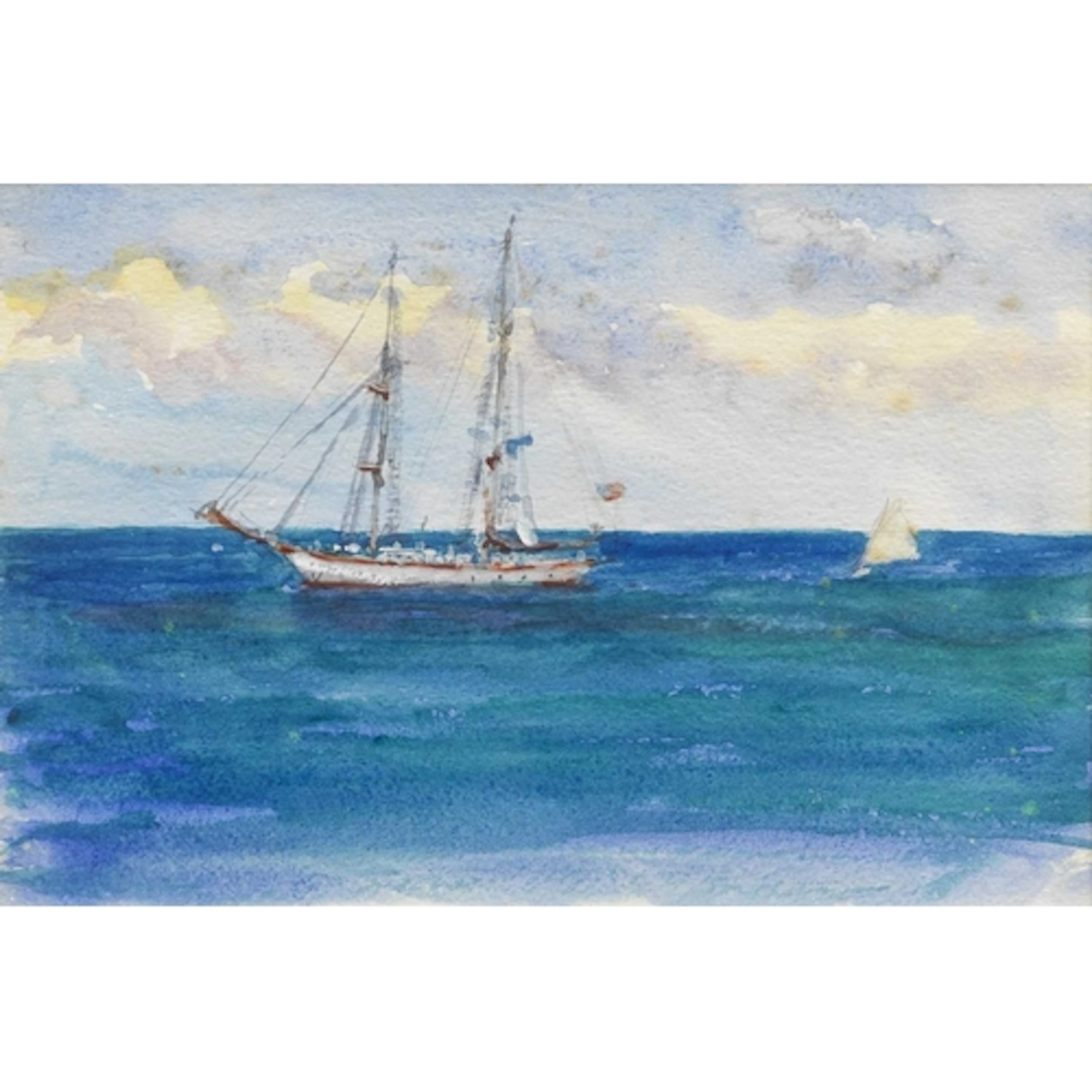 § John MILLER (1931-2002) Schooner at San Salvador Gouache, ...