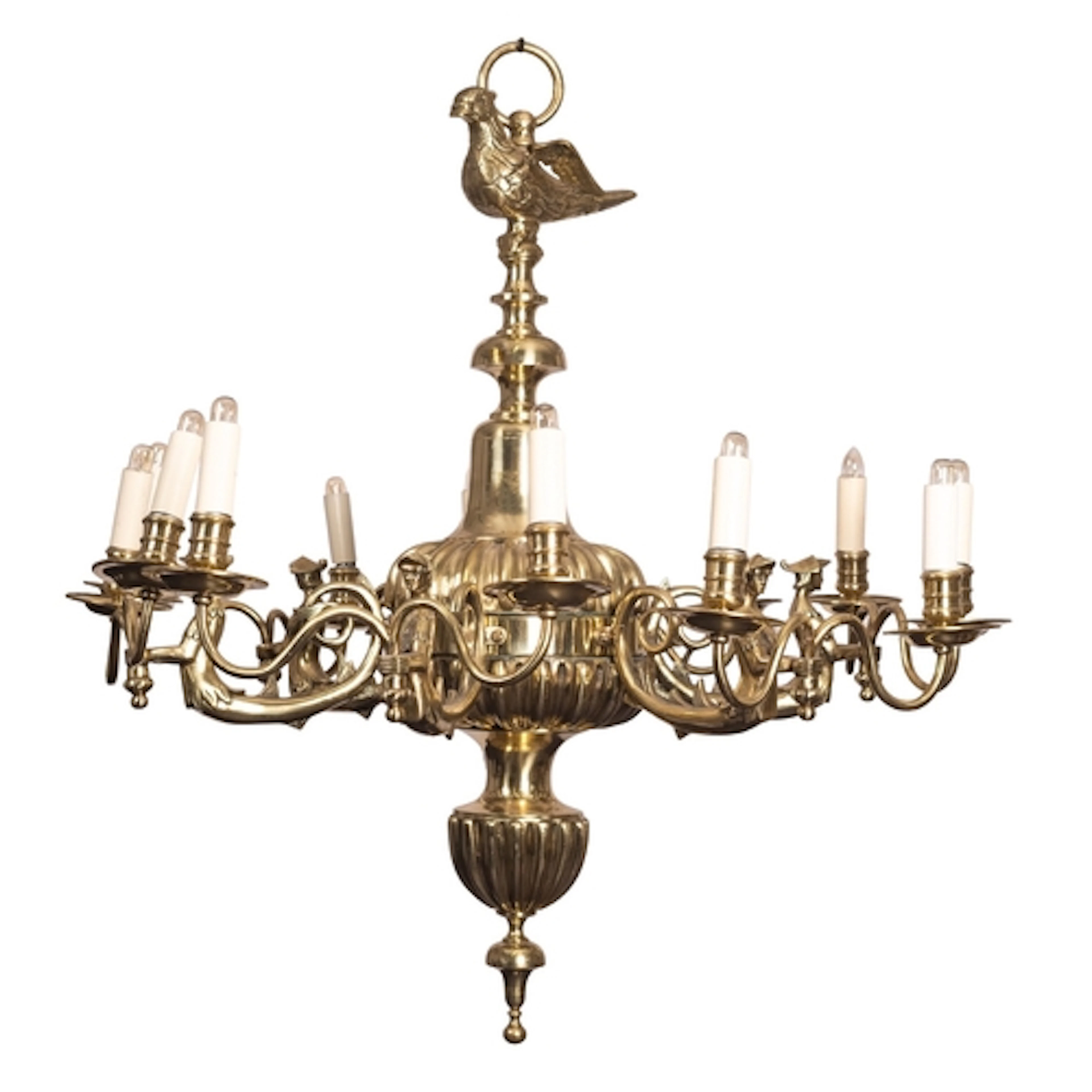 A brass twelve light chandelier in Dutch early 18th century ...