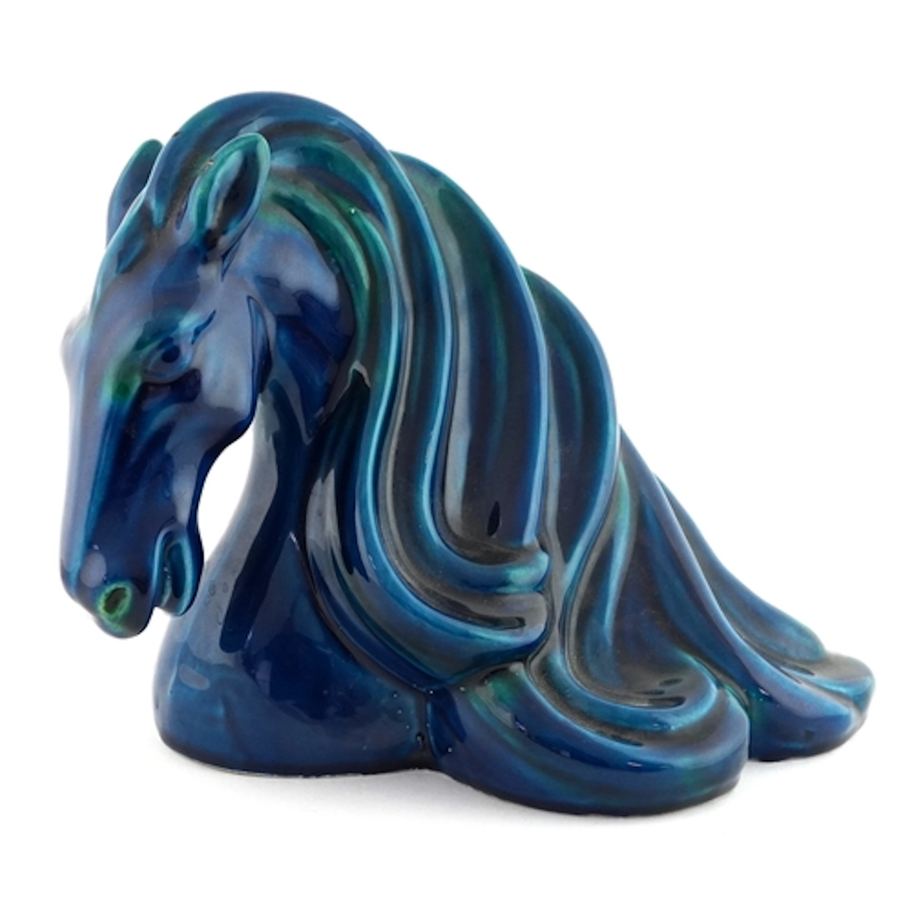 Bitossi style blue glazed ceramic horse sculpture stamped TA...