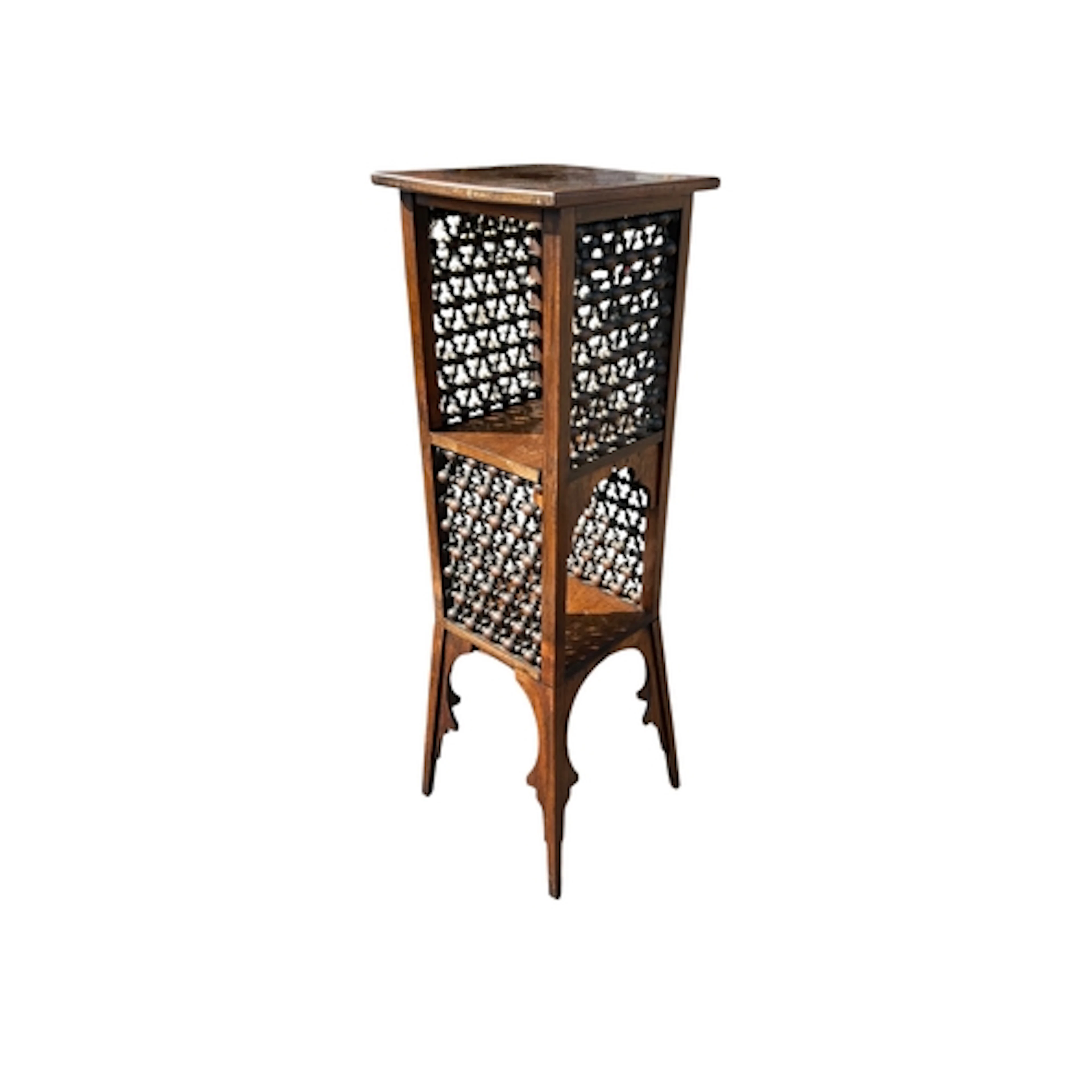 A MOORISH CARVED WOOD PLANT STAND 87cm x 27cm x 26cm...