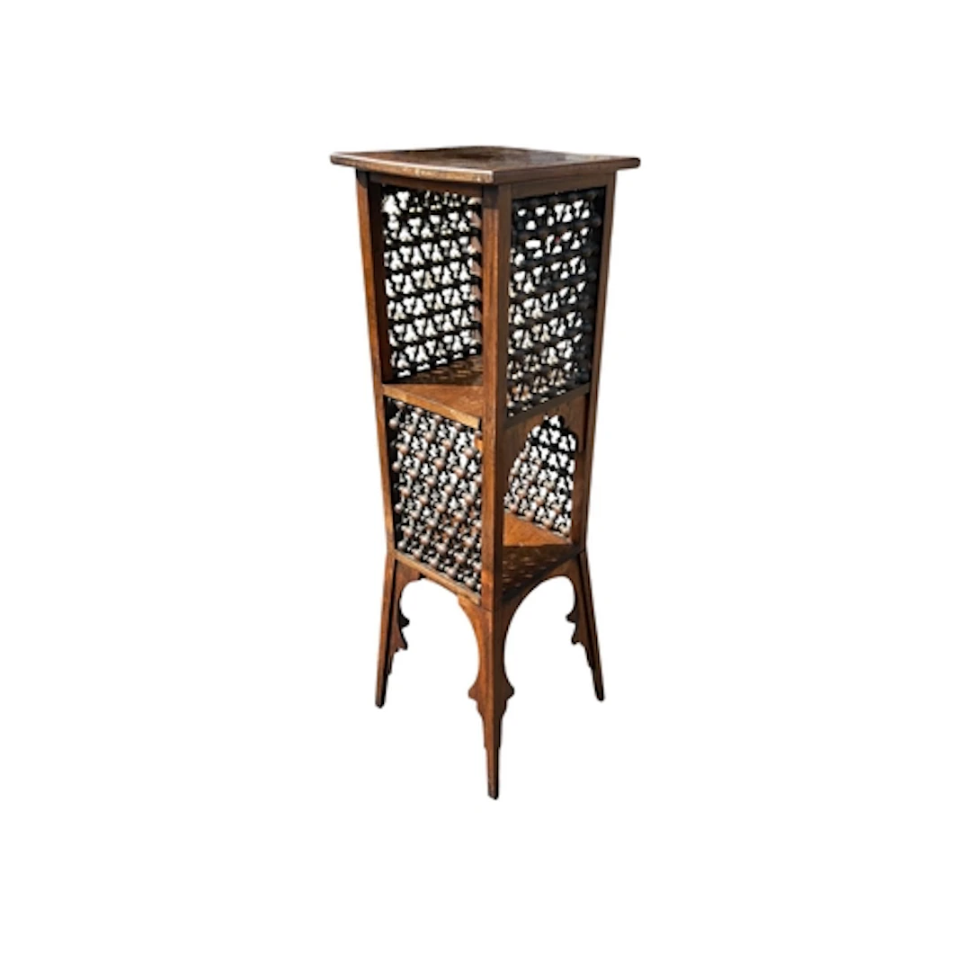 A MOORISH CARVED WOOD PLANT STAND 87cm x 27cm x 26cm...