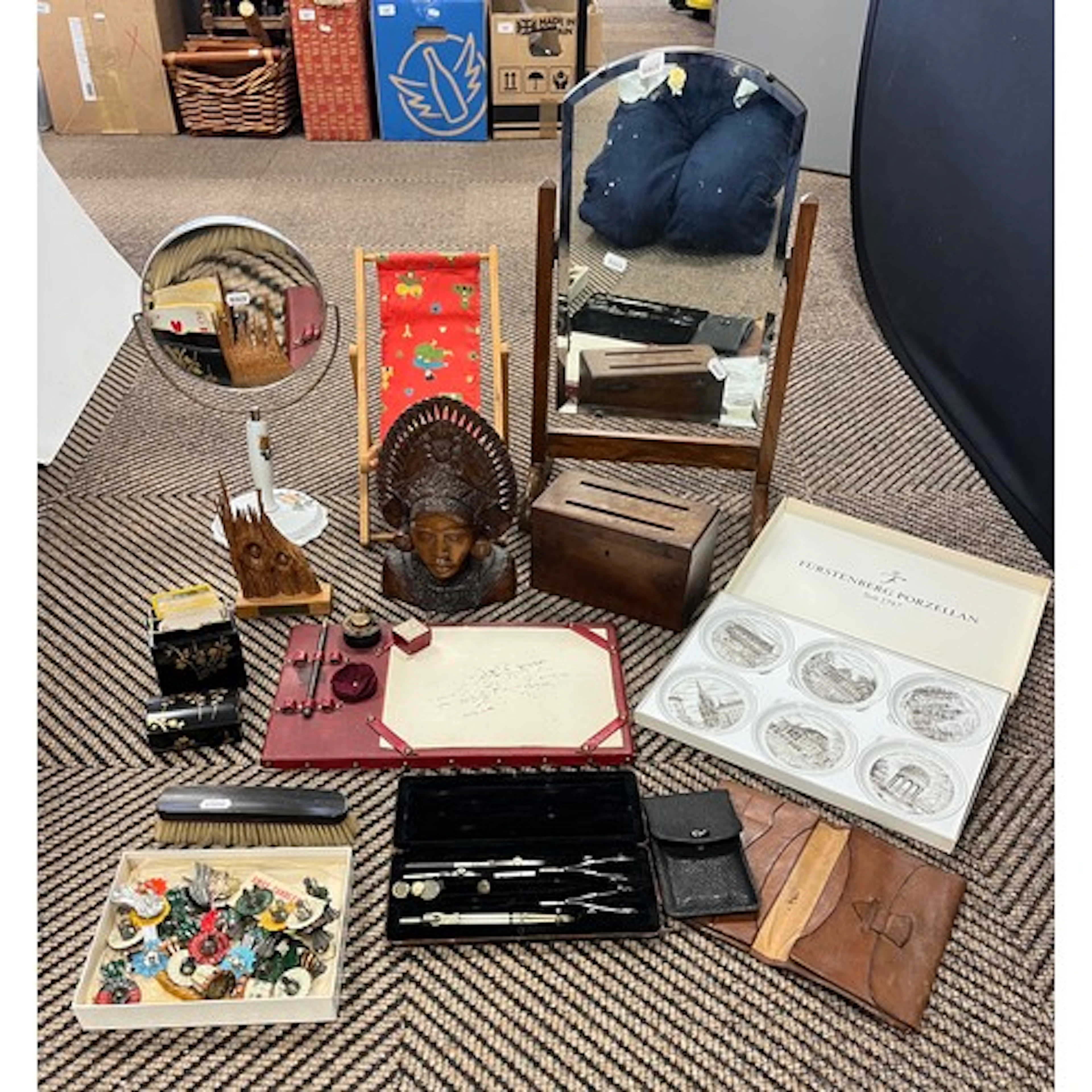 Collection of miscellaneous objects to include cased compass...