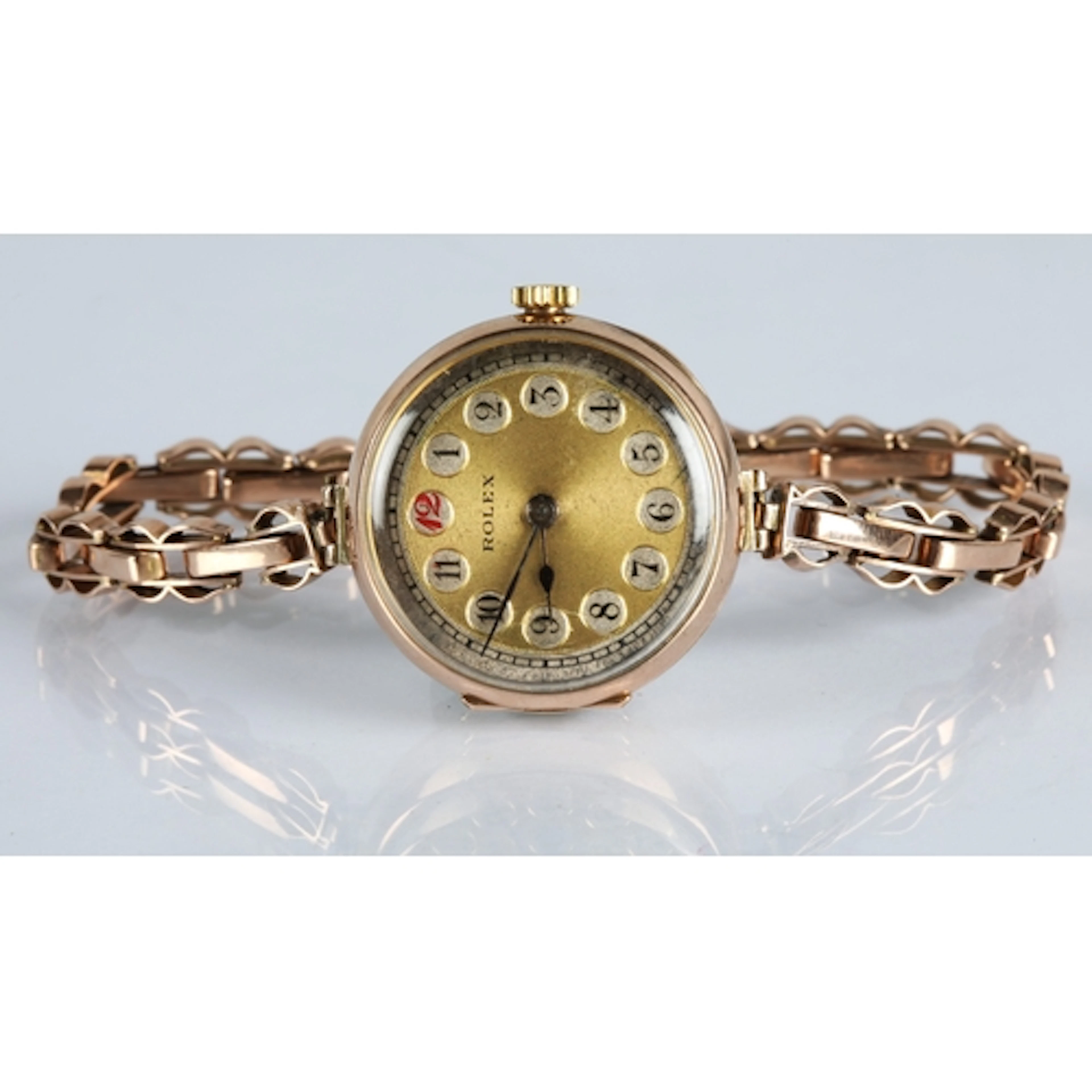 Ladies vintage 9ct gold Rolex wrist watch on 9ct gold strap,...