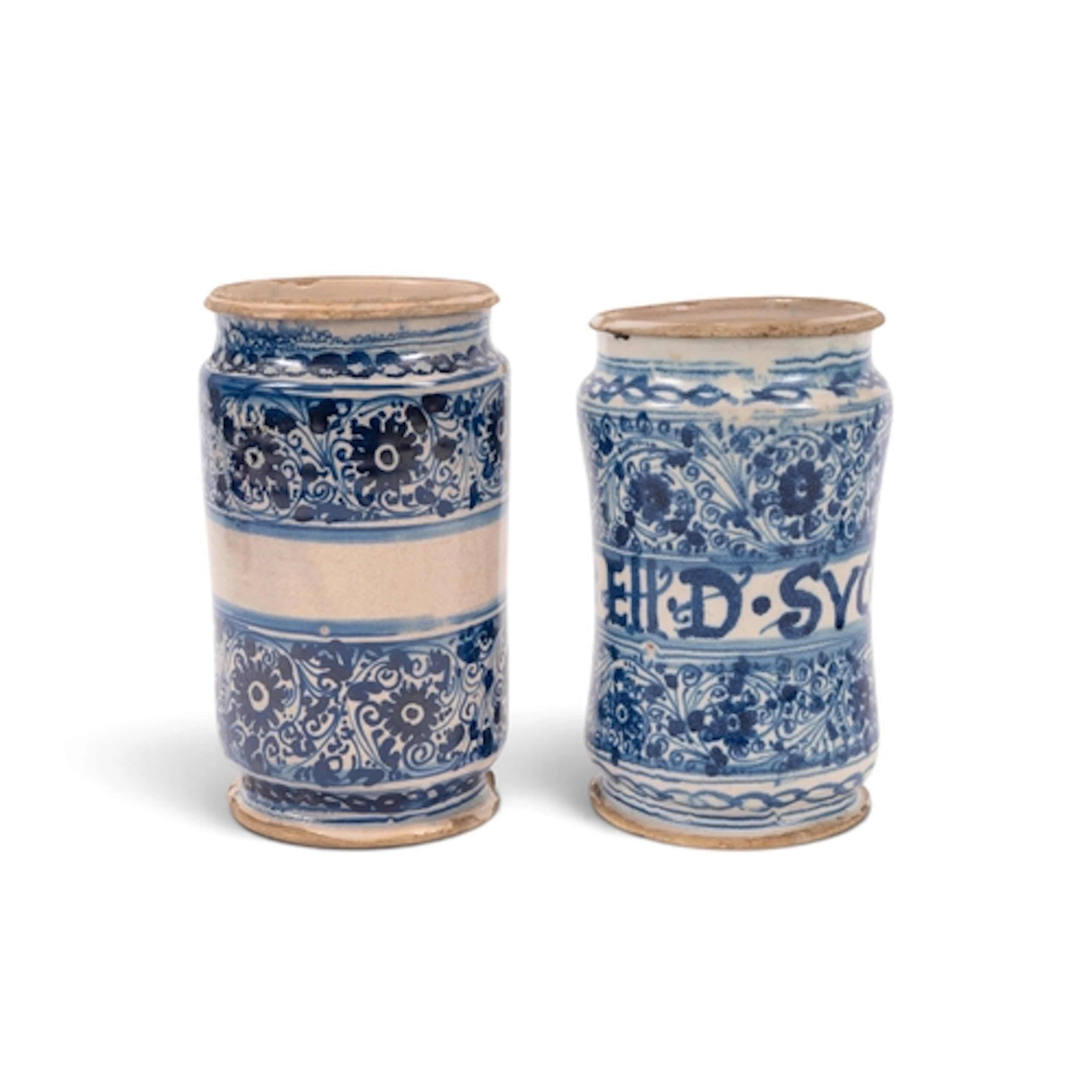 Two North Italian maiolica apothecary jars or albarelli, 1st...