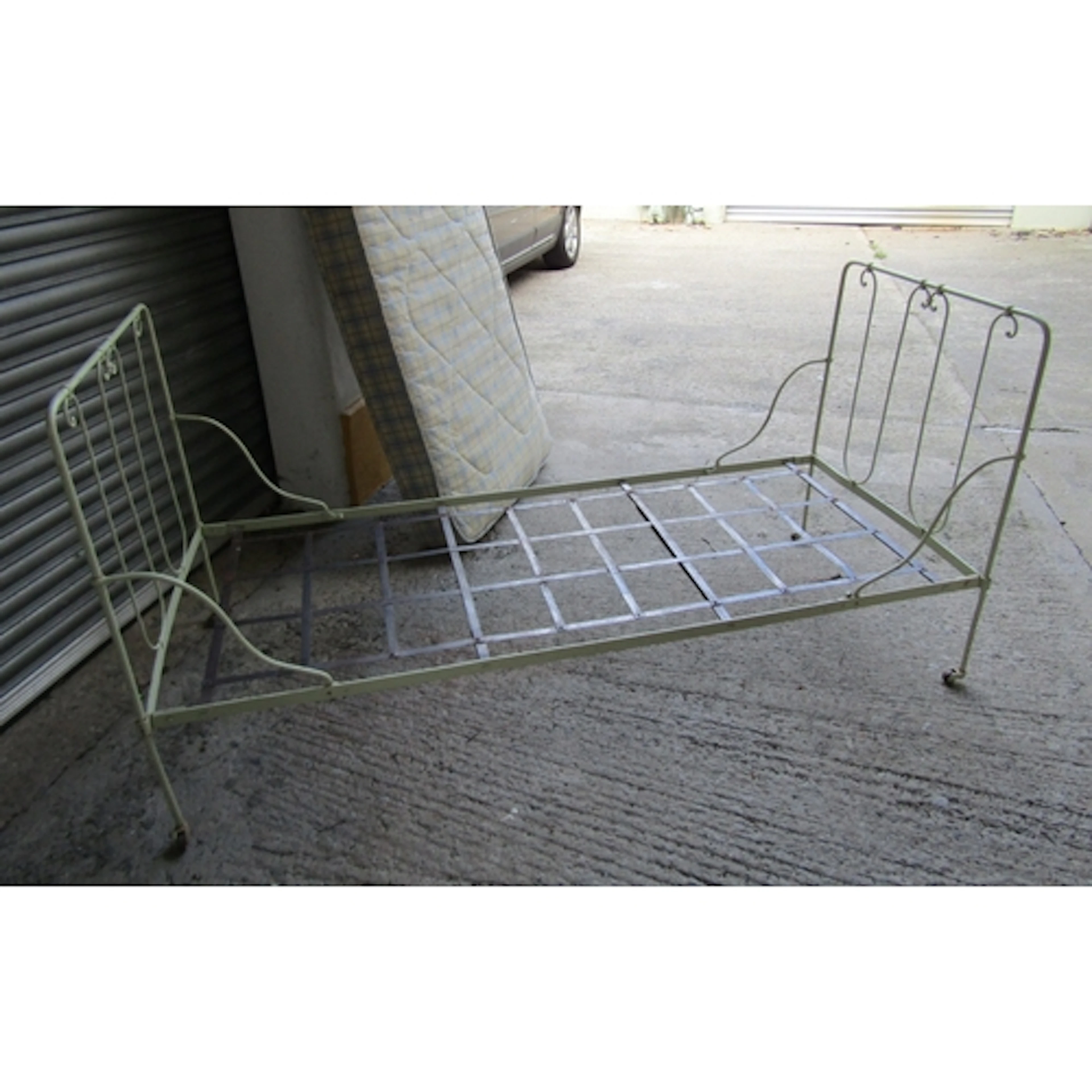 Antique French Iron Framed Single Campaign Bed with Mattress