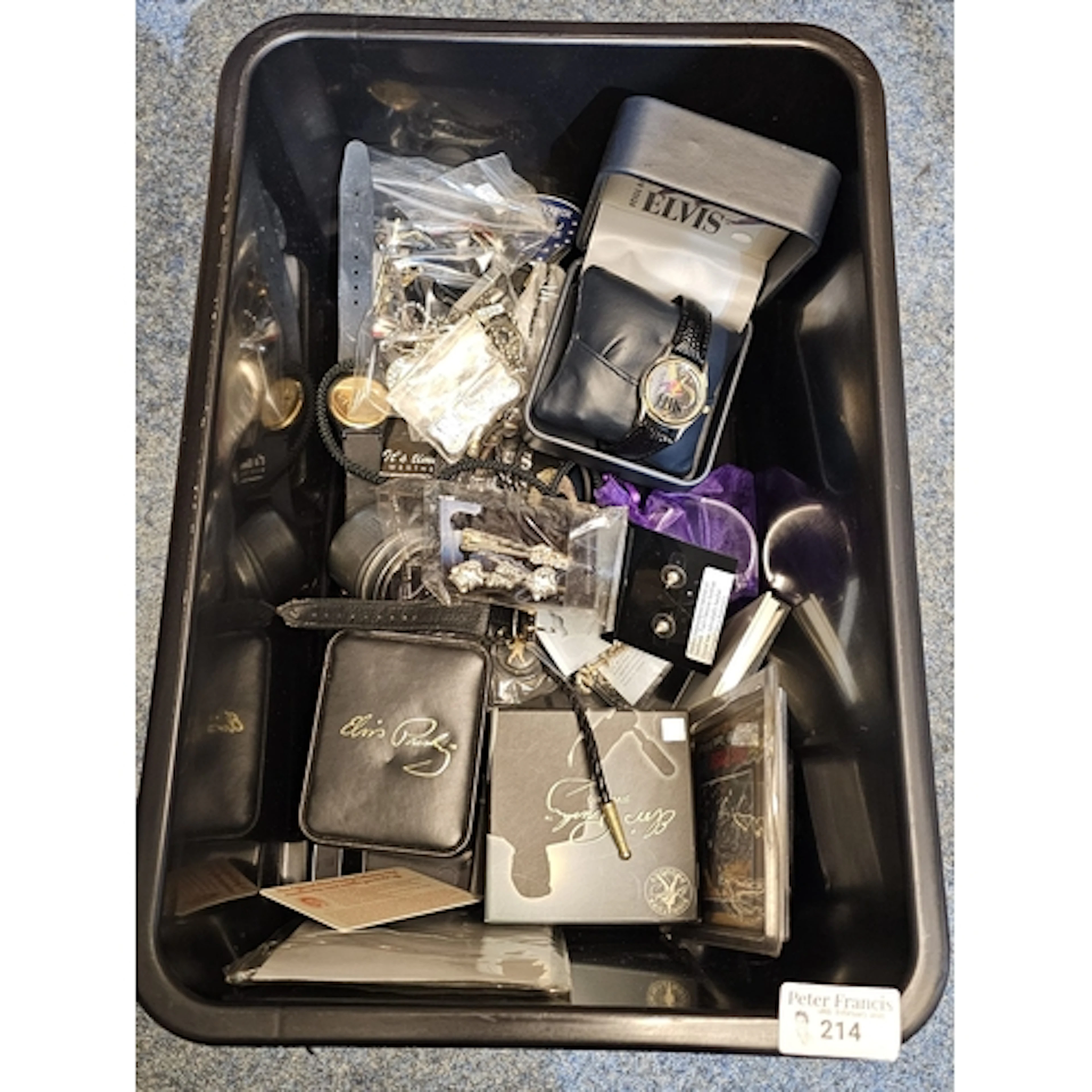 Box of Elvis Presley related jewellery and items to include:...
