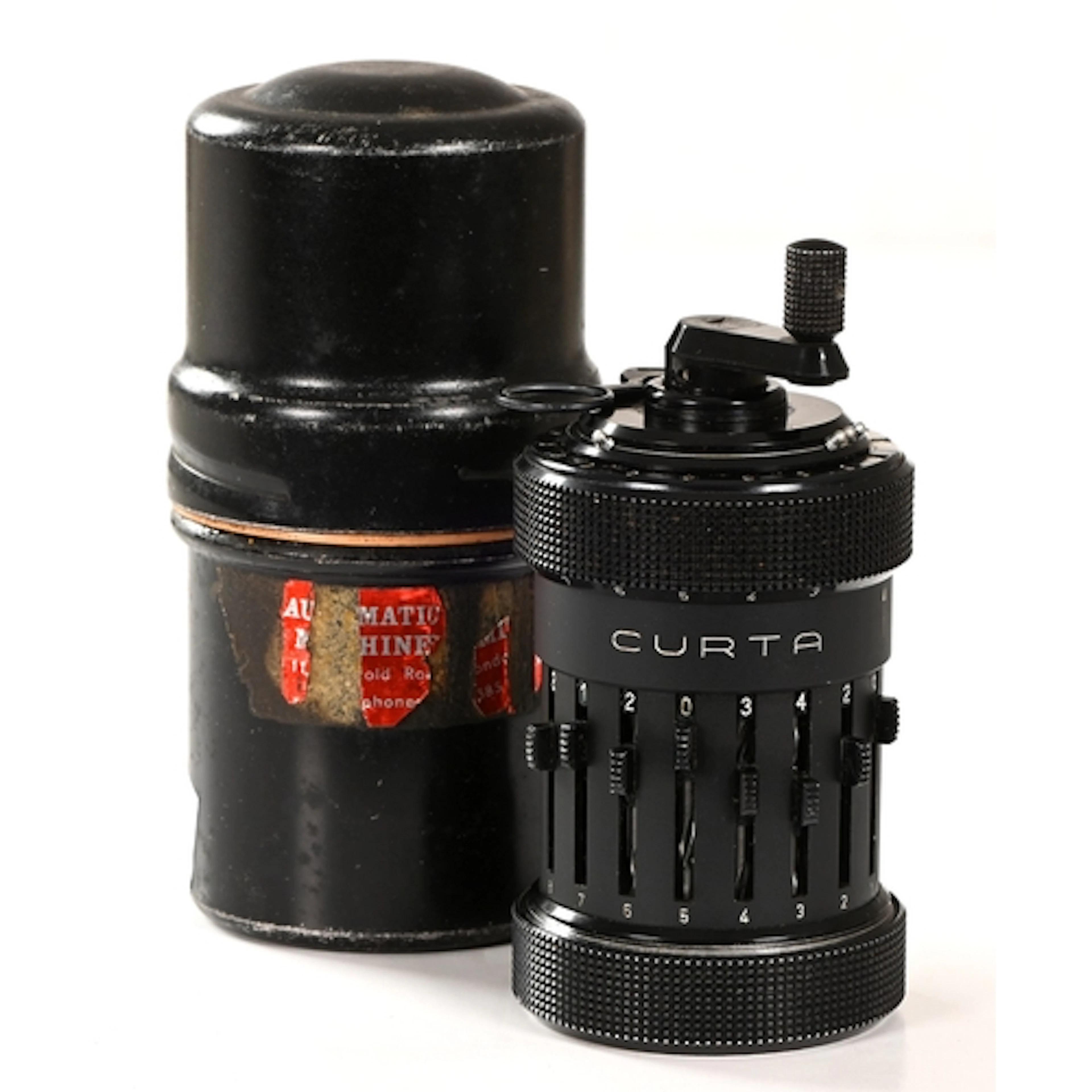 A Curta type I mechanical calculator, No 5227, 1950, in meta...