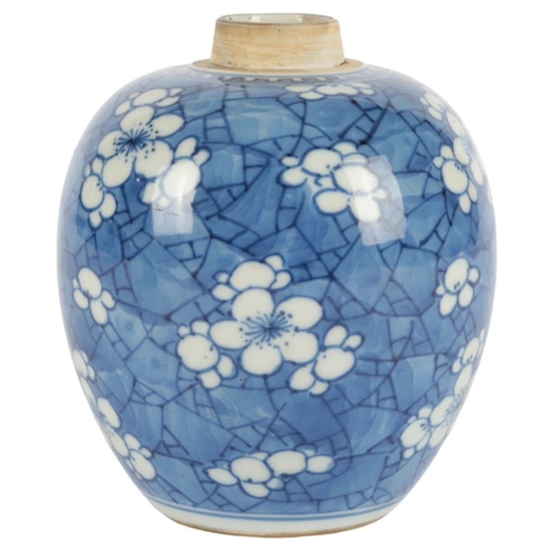A Chinese blue and white 'prunus and cracked ice' jar, Kangx...