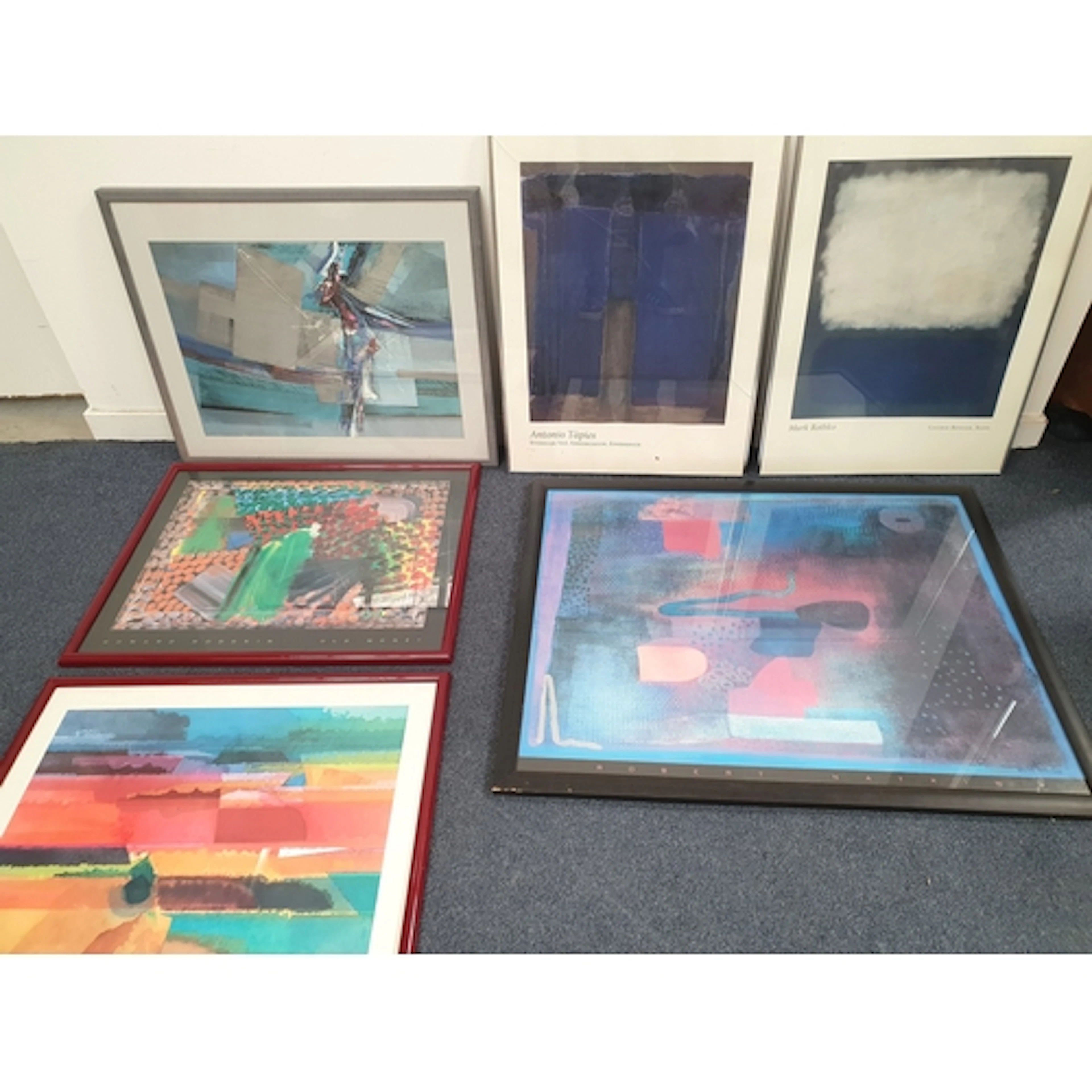 SELECTION OF SIX LARGE FRAMED PRINTS including a large colou...