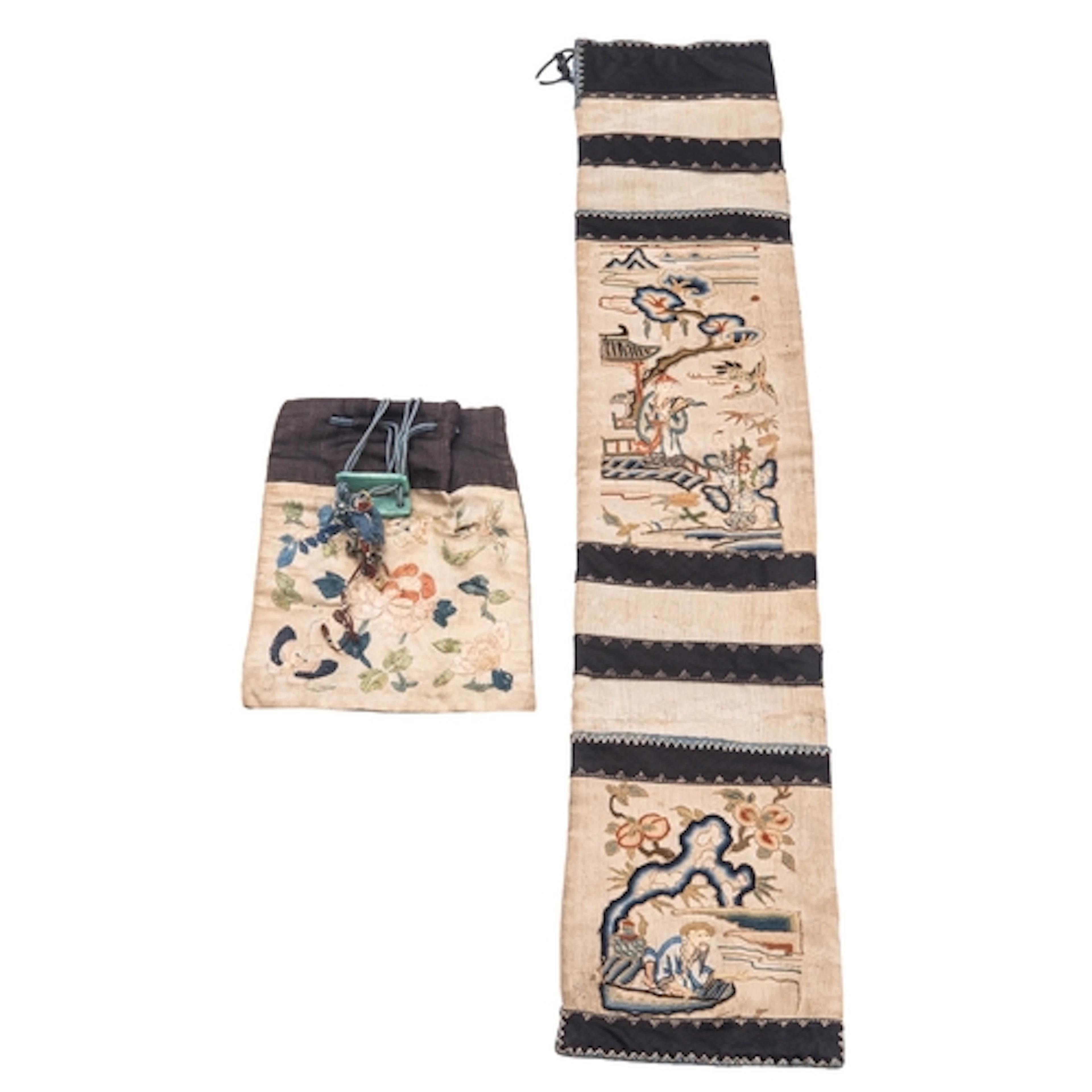 A Chinese silk-embroidered long pouch/cover, late Qing dynas...
