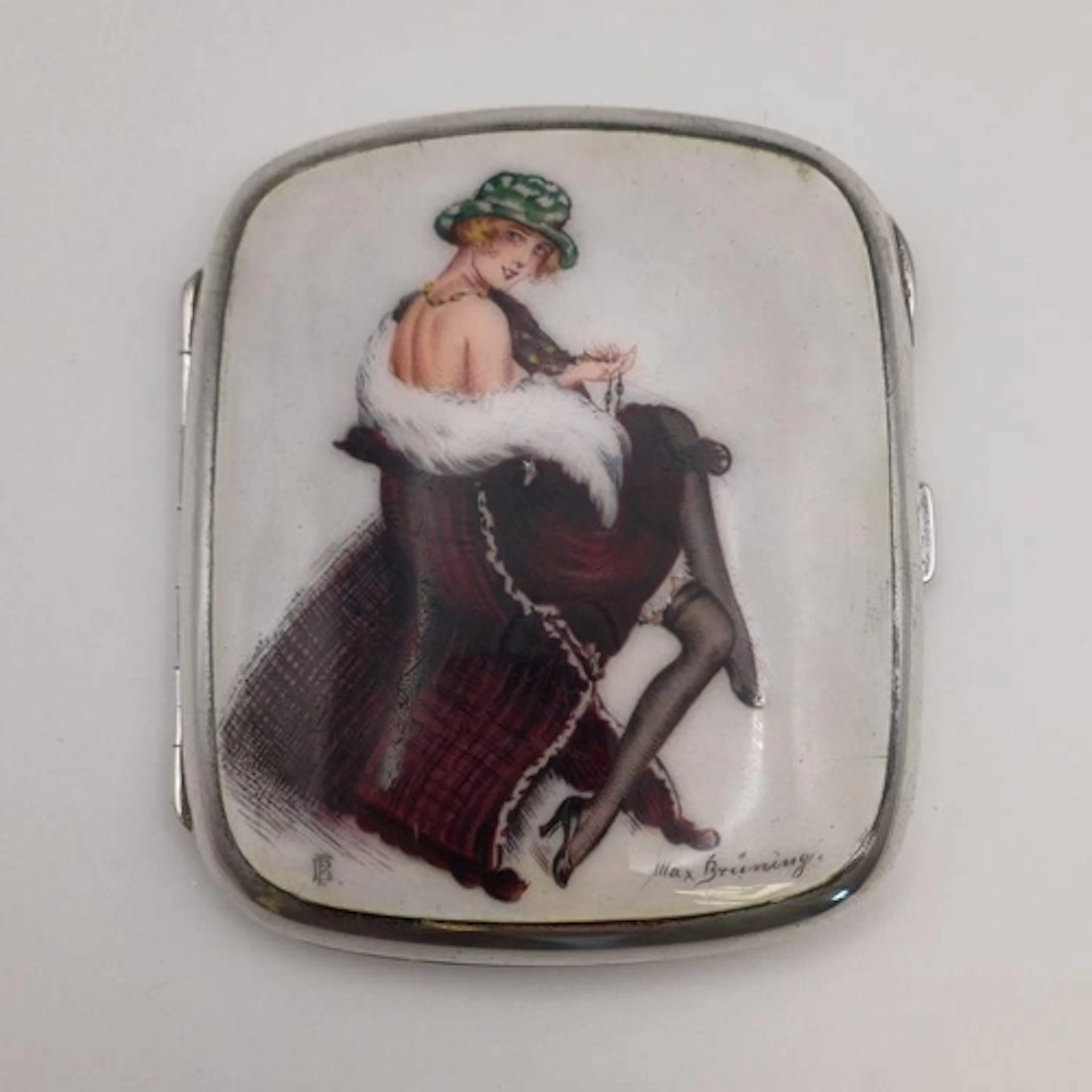 ART DECO GERMAN SILVER & ENAMEL CIGARETTE CASE BY FRITZ BEMB...