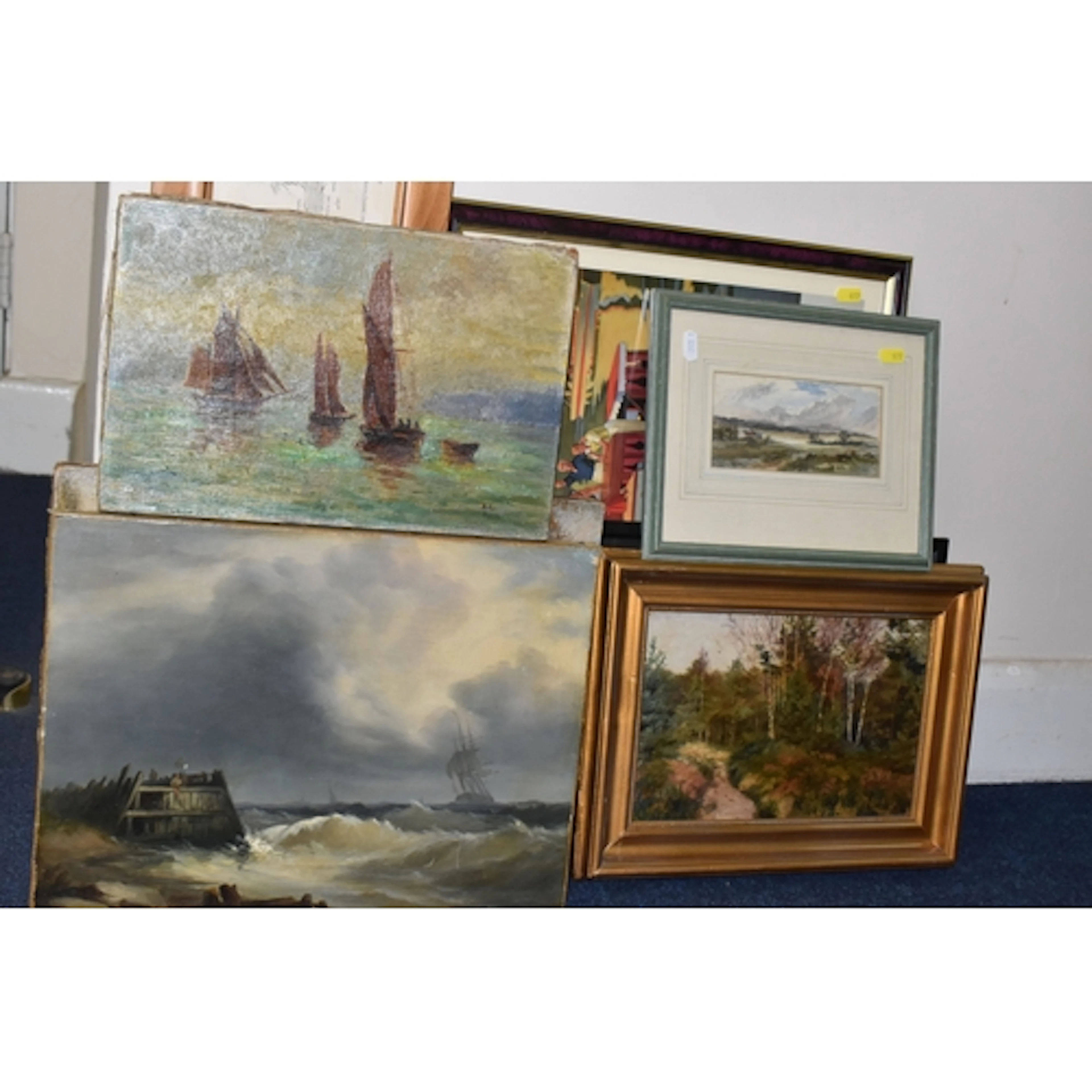 A SMALL COLLECTION OF PICTURES AND PRINTS, comprising an uns...