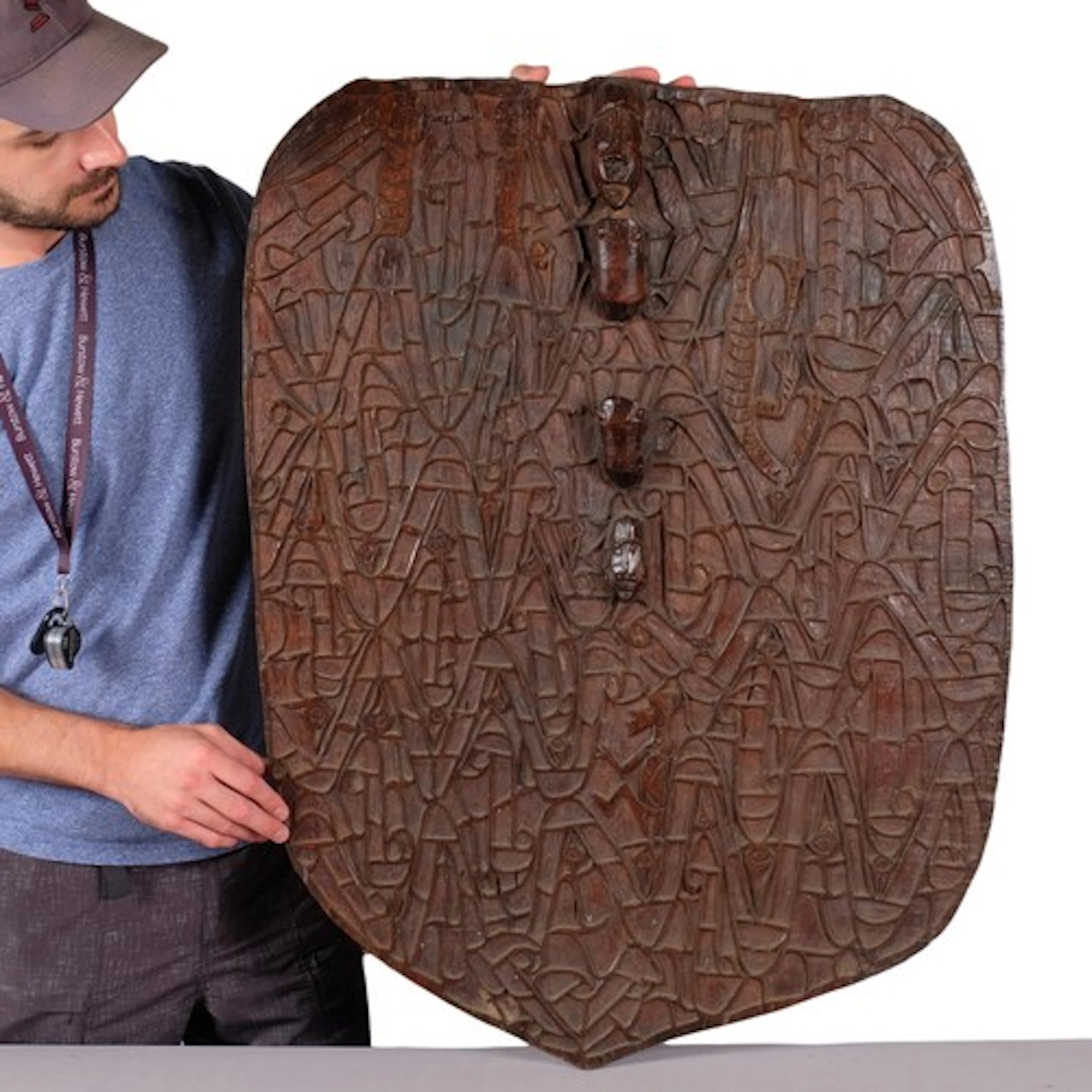 An Asmat war shield, relief carved hardwood, West Papua, hei...