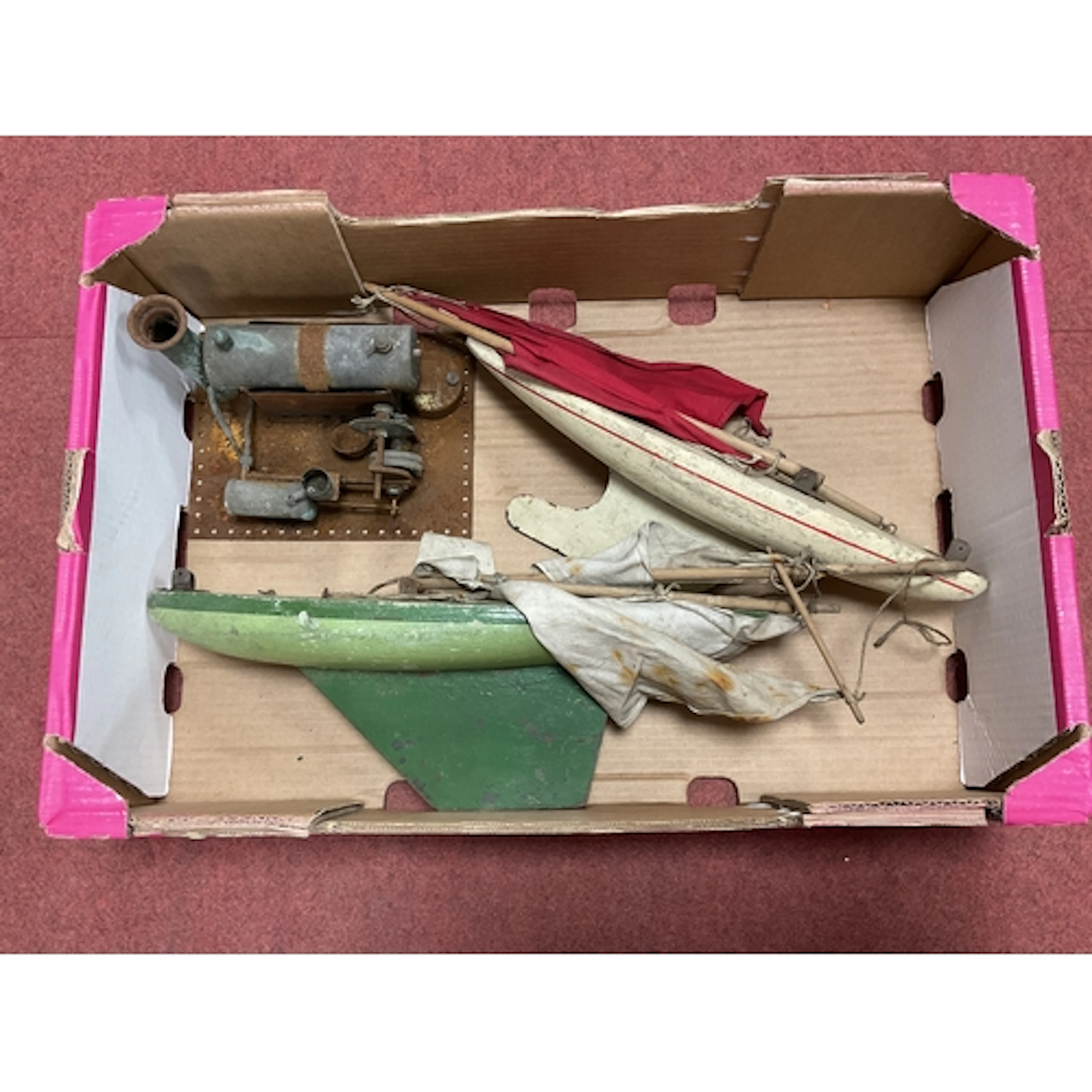 Two Mid XX century wooden toy pond yachts both well used, pl...