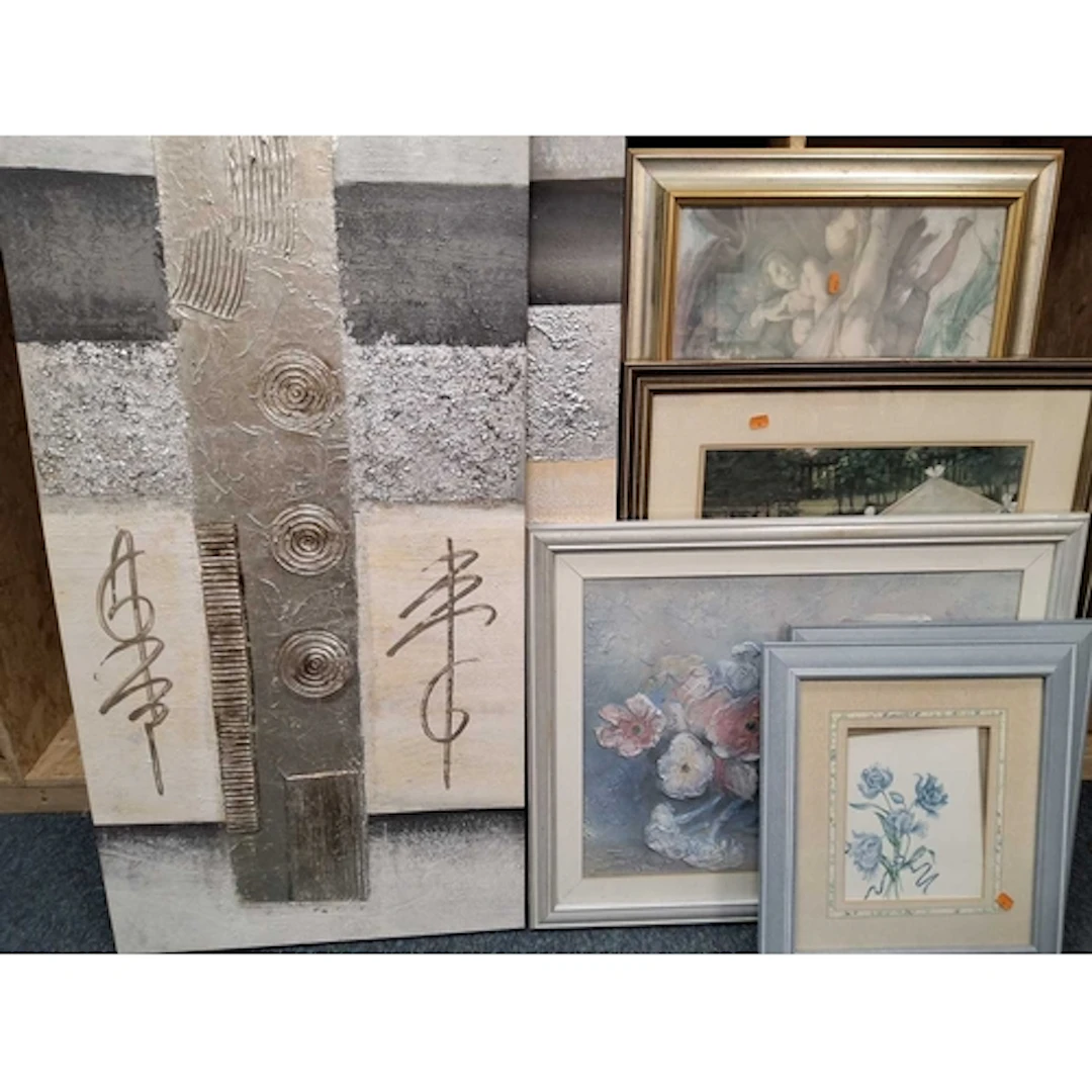 DECORATIVE PICTURES AND PRINTS, comprising two mixed media w...