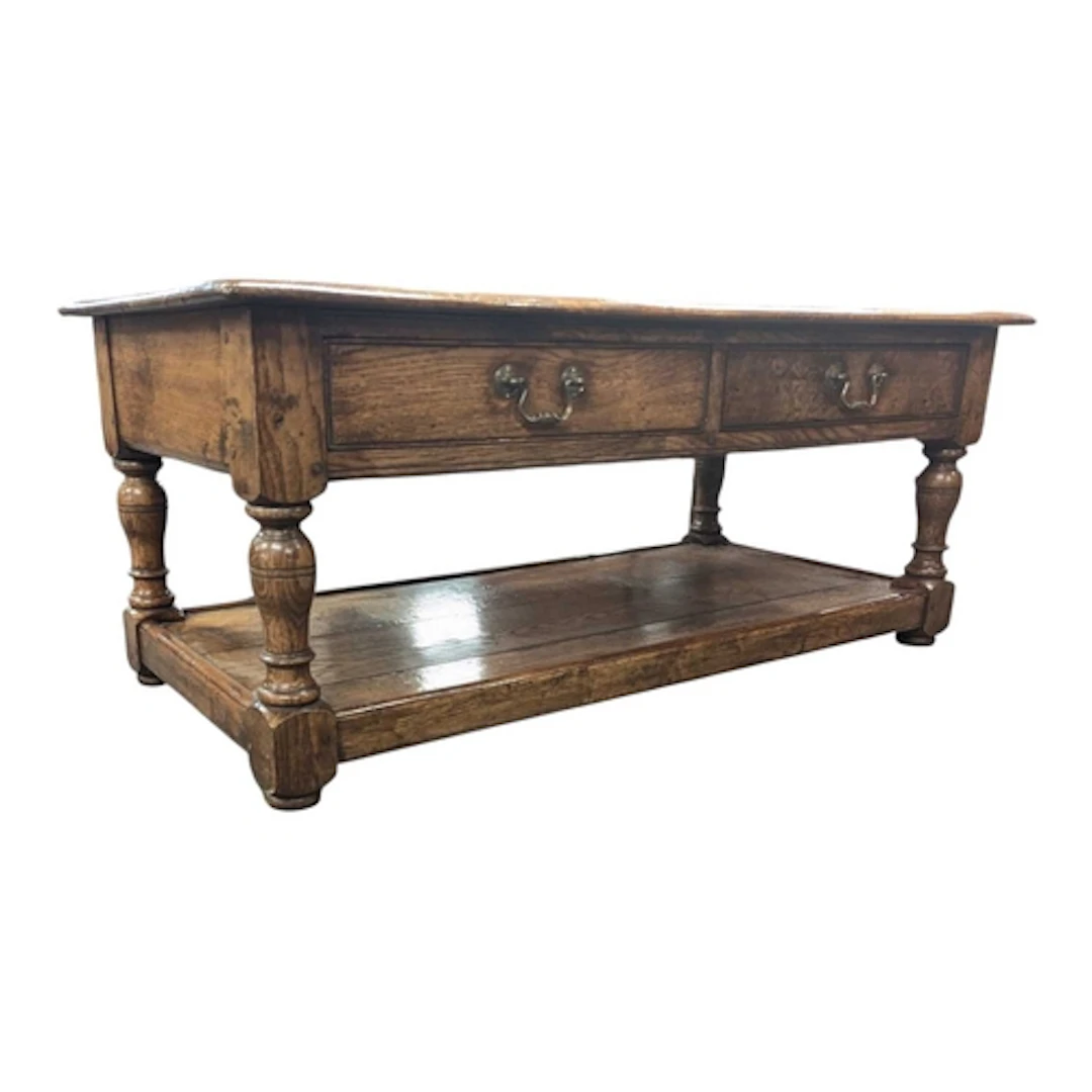 A burr oak large coffee table in the 17th century manner. Ra...