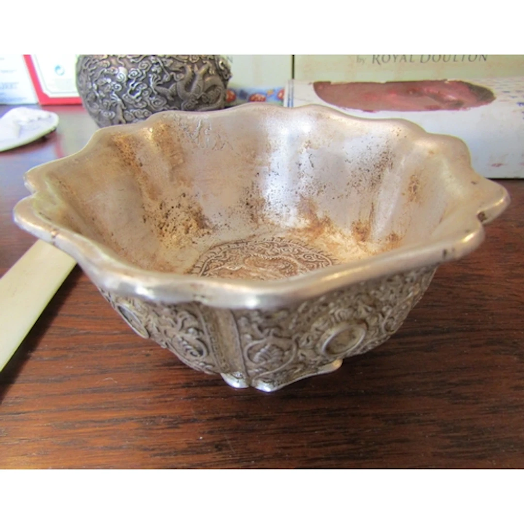 Eastern White Metal Table Dish Incised Decoration Throughout...