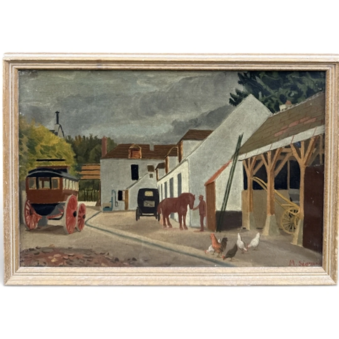 EARLY 20TH CENTURY FRENCH SCHOOL: VILLAGE SCENE WITH HORSE A...