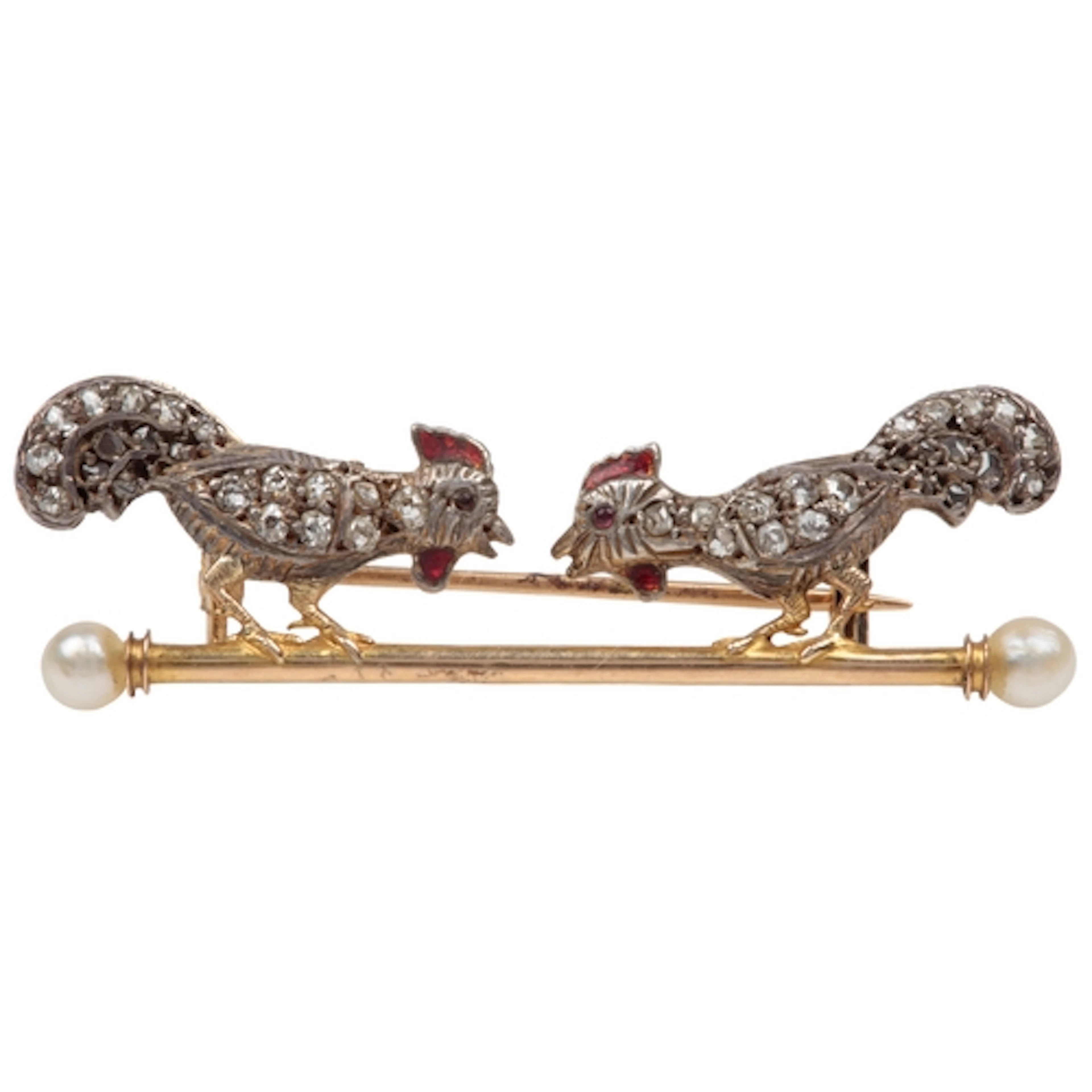 An enamel, pearl and diamond bar brooch, early 20th century,...