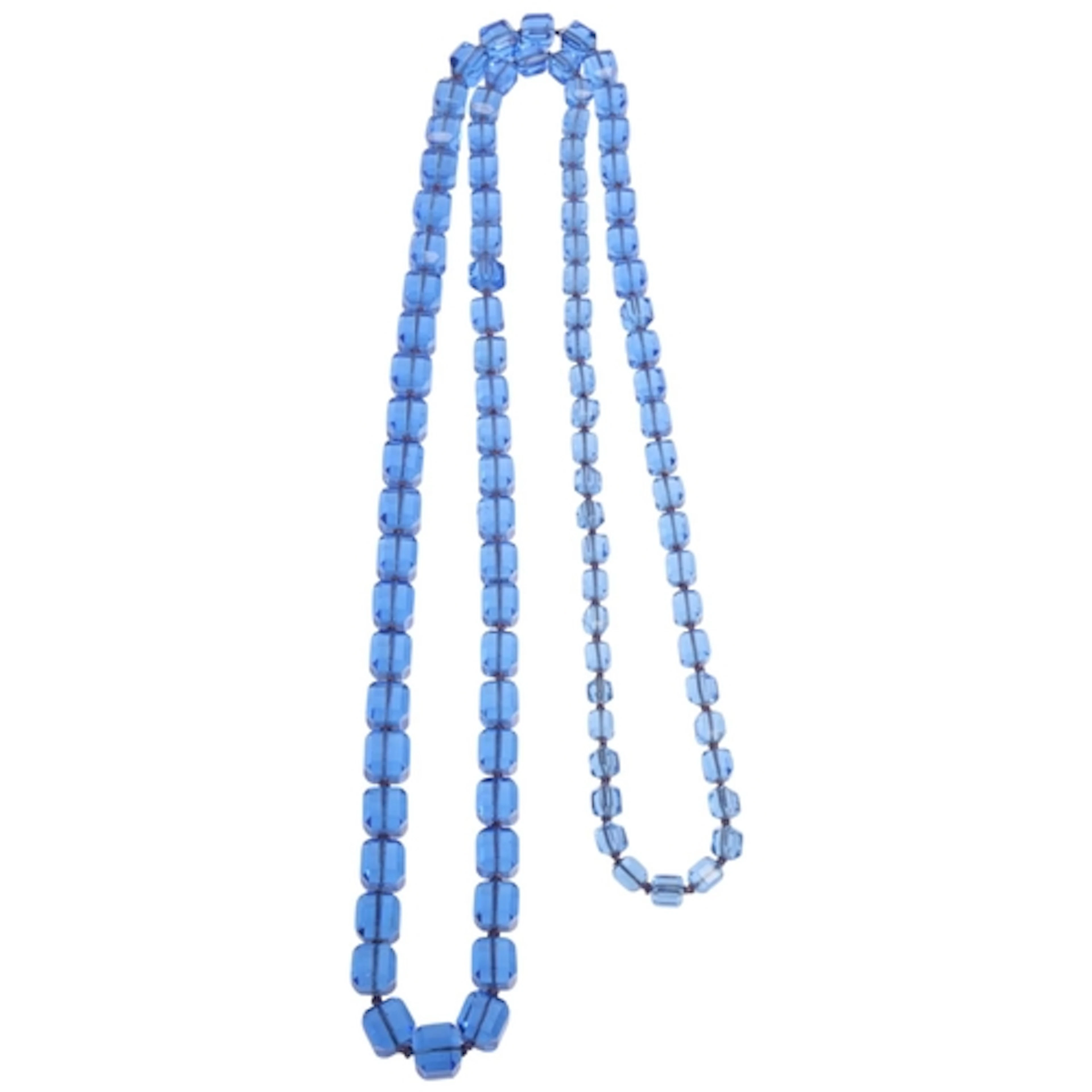 An Art Deco Czech blue glass bead flapper necklace, graduate...