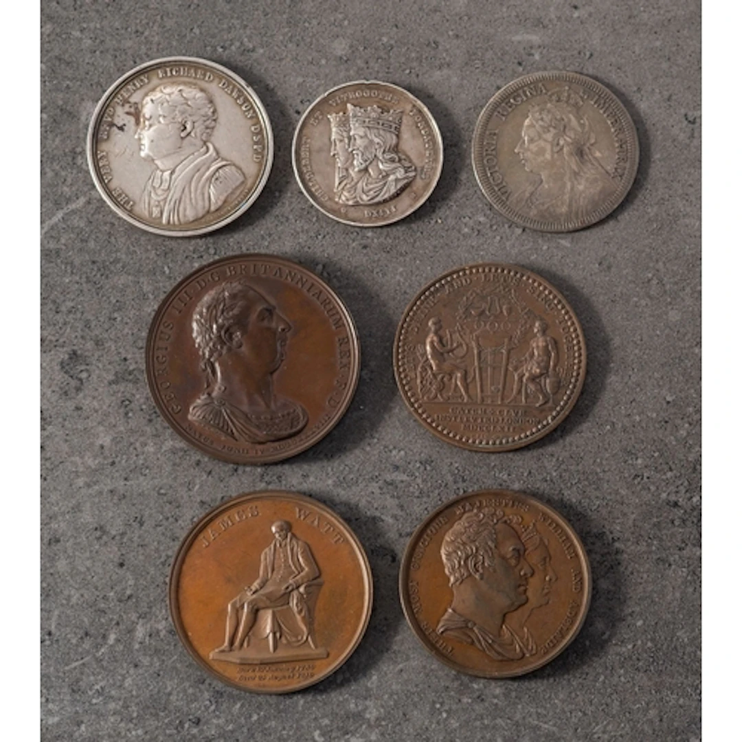 A group of various silver and bronze Medallions. Including W...