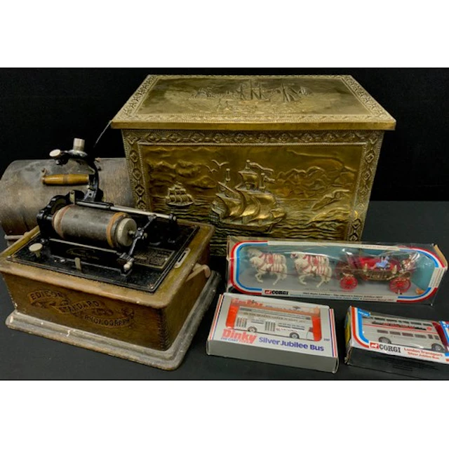 A 19th century Edison standard phonograph, oak case, serial ...