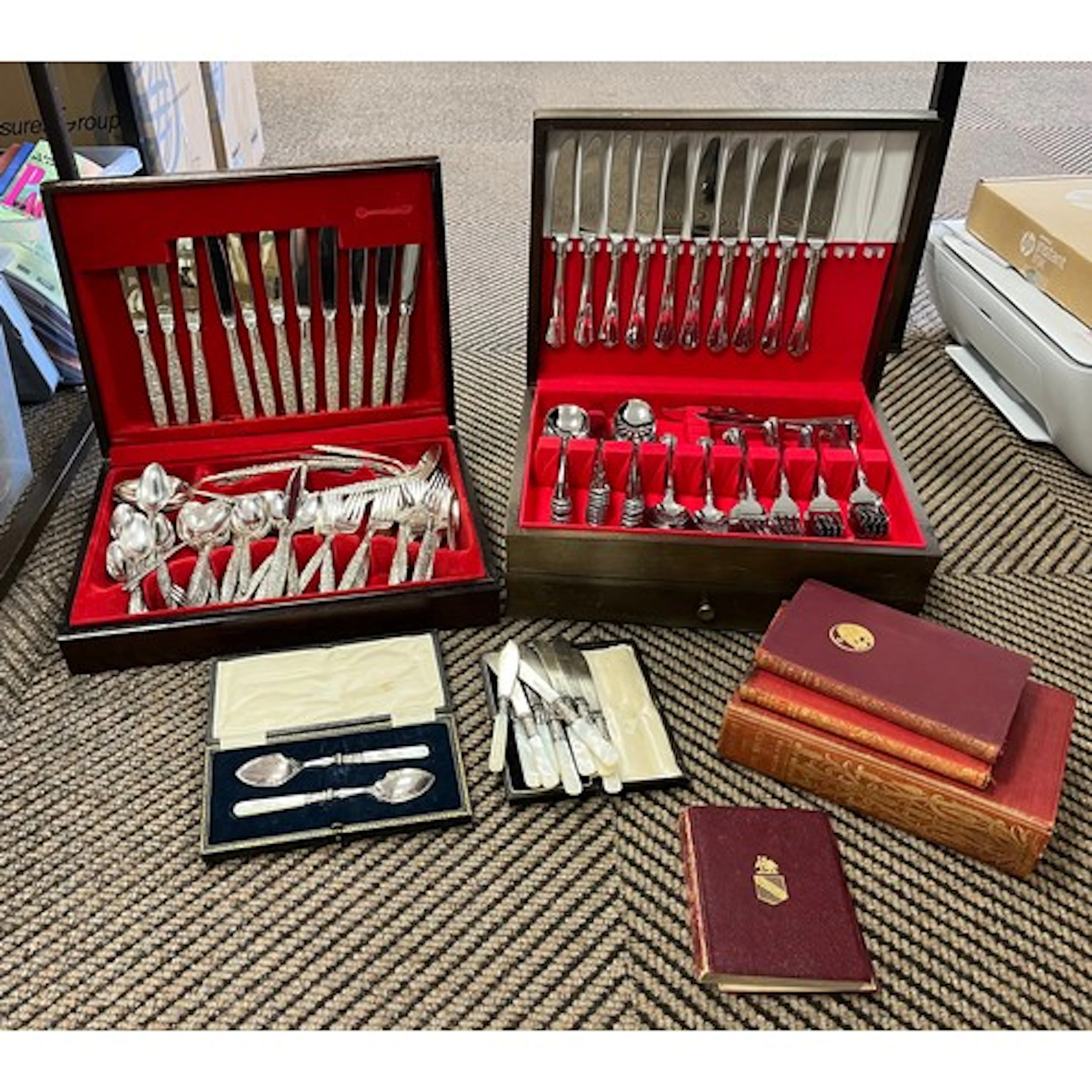 Two canteens of cutlery with mother of pearl handled preserv...