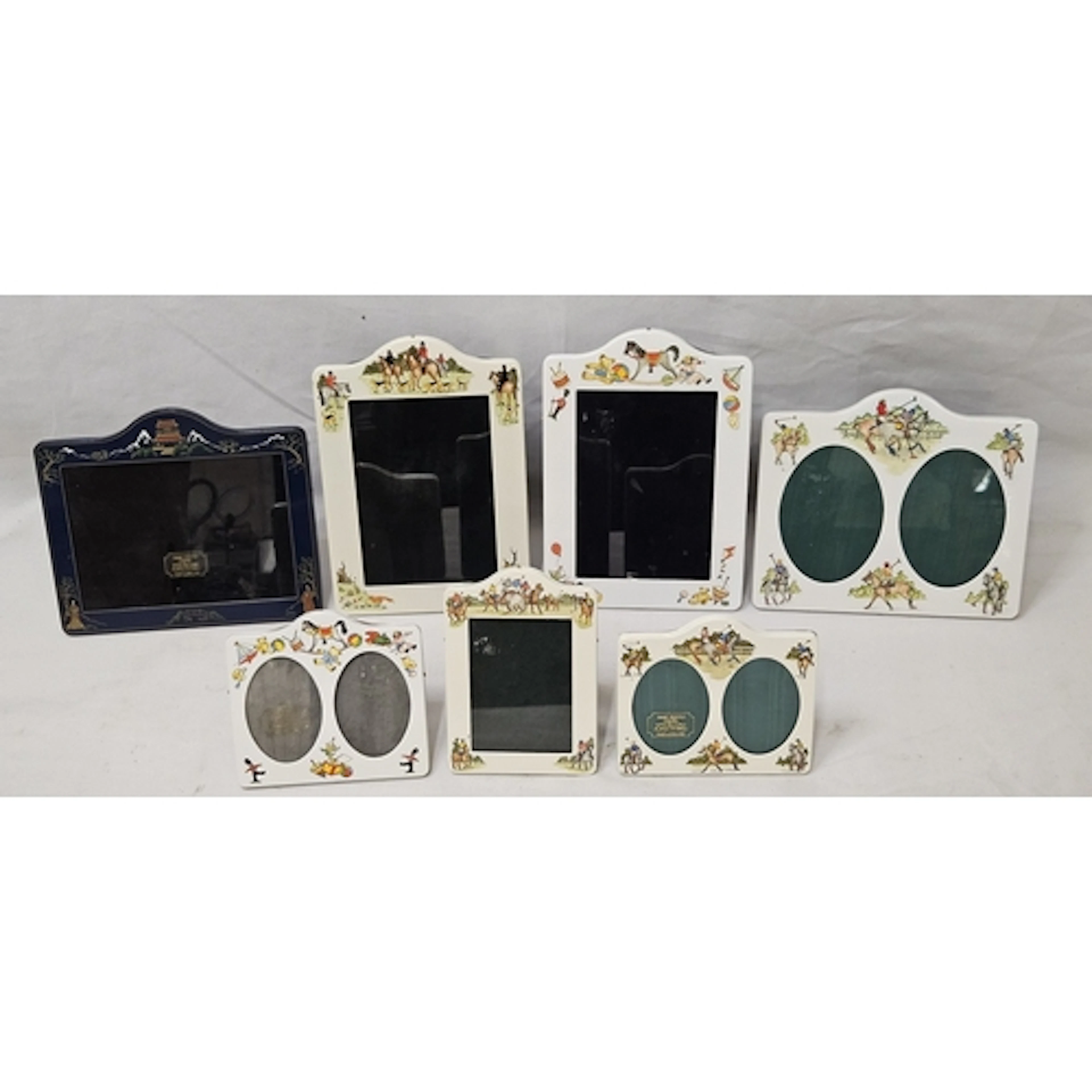 7 Enamel Freestanding Photograph Frames incl. 2 double apert...