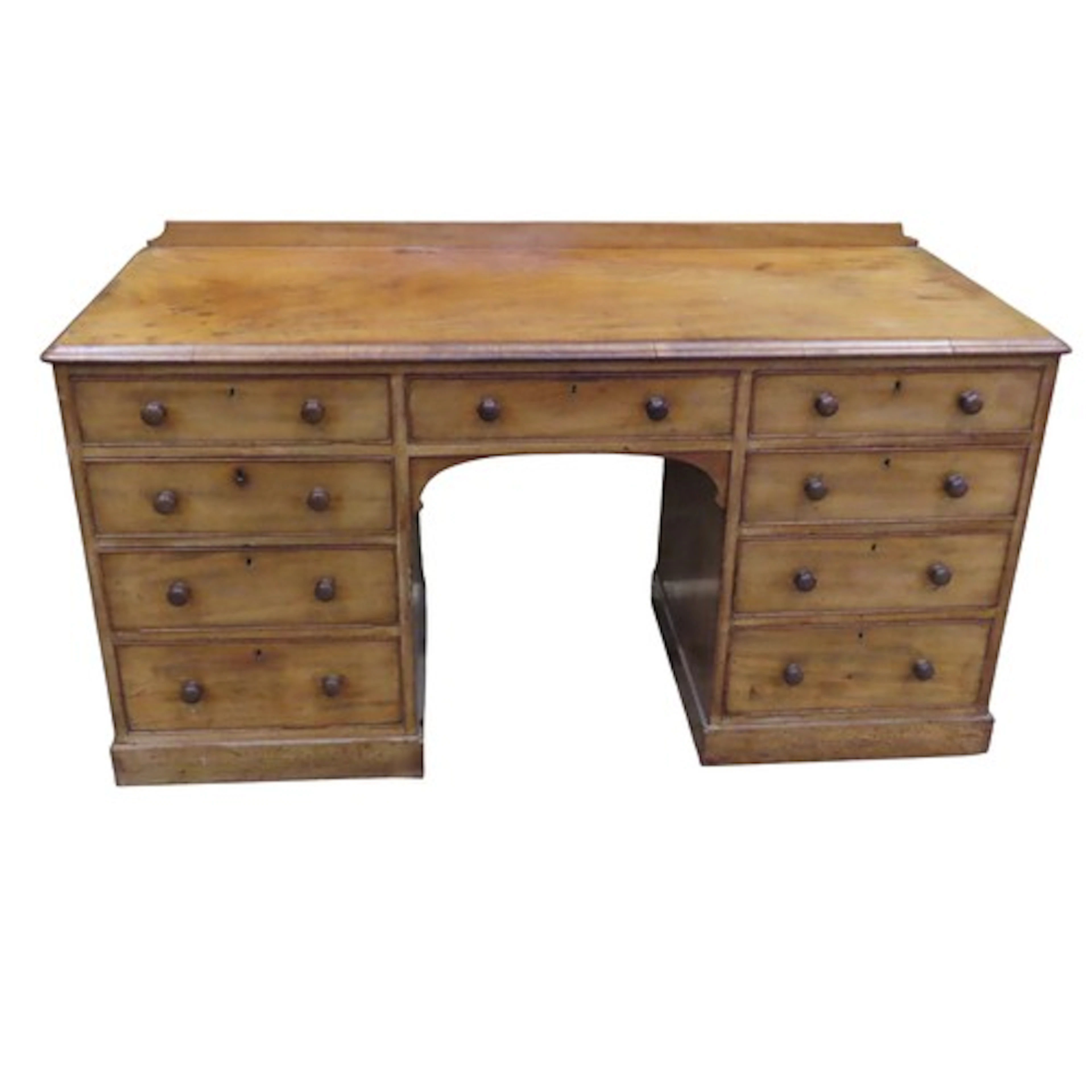 A 19th c mahogany kneehole twin pedestal desk fitted with an...