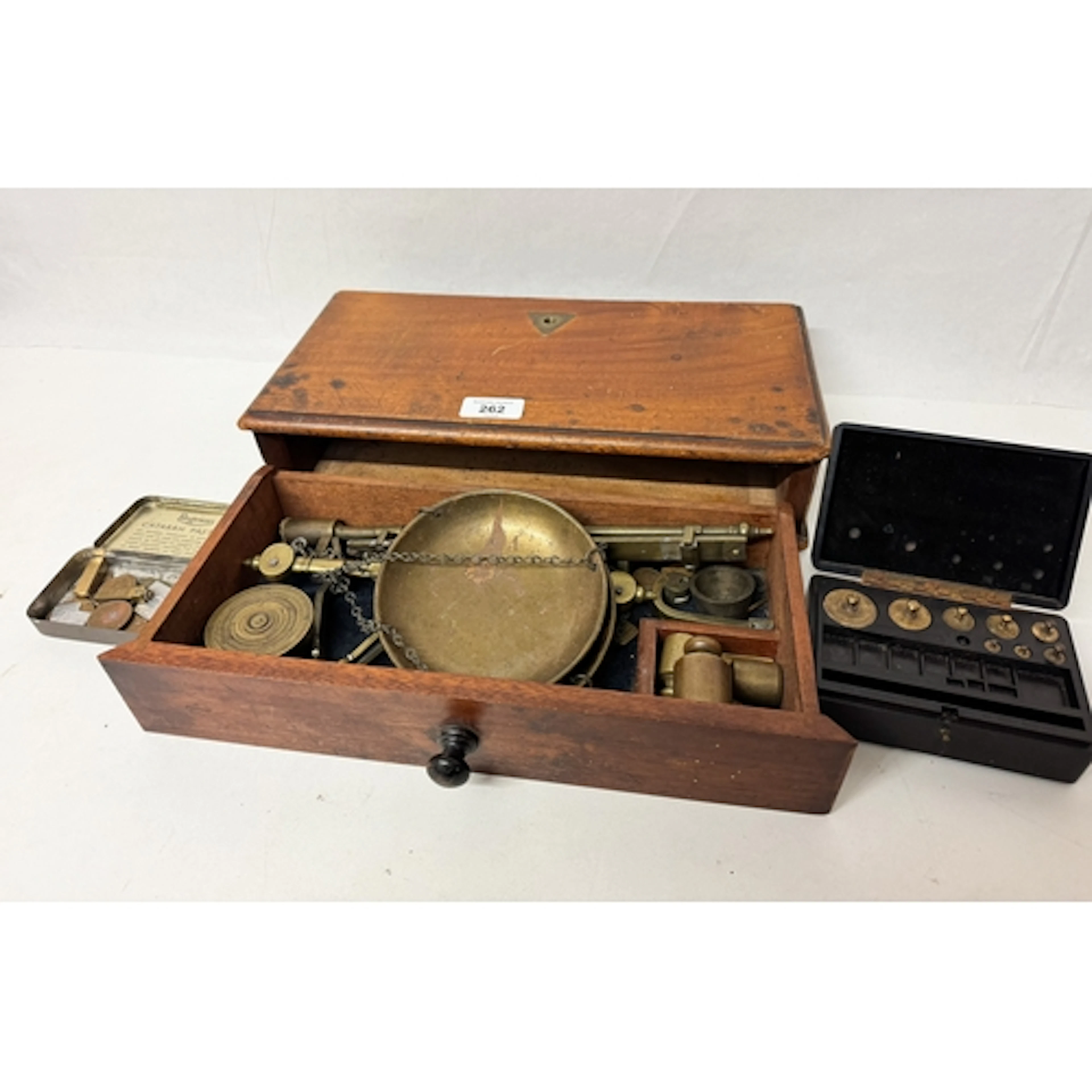 A set of apothecary scales in their original box to include ...