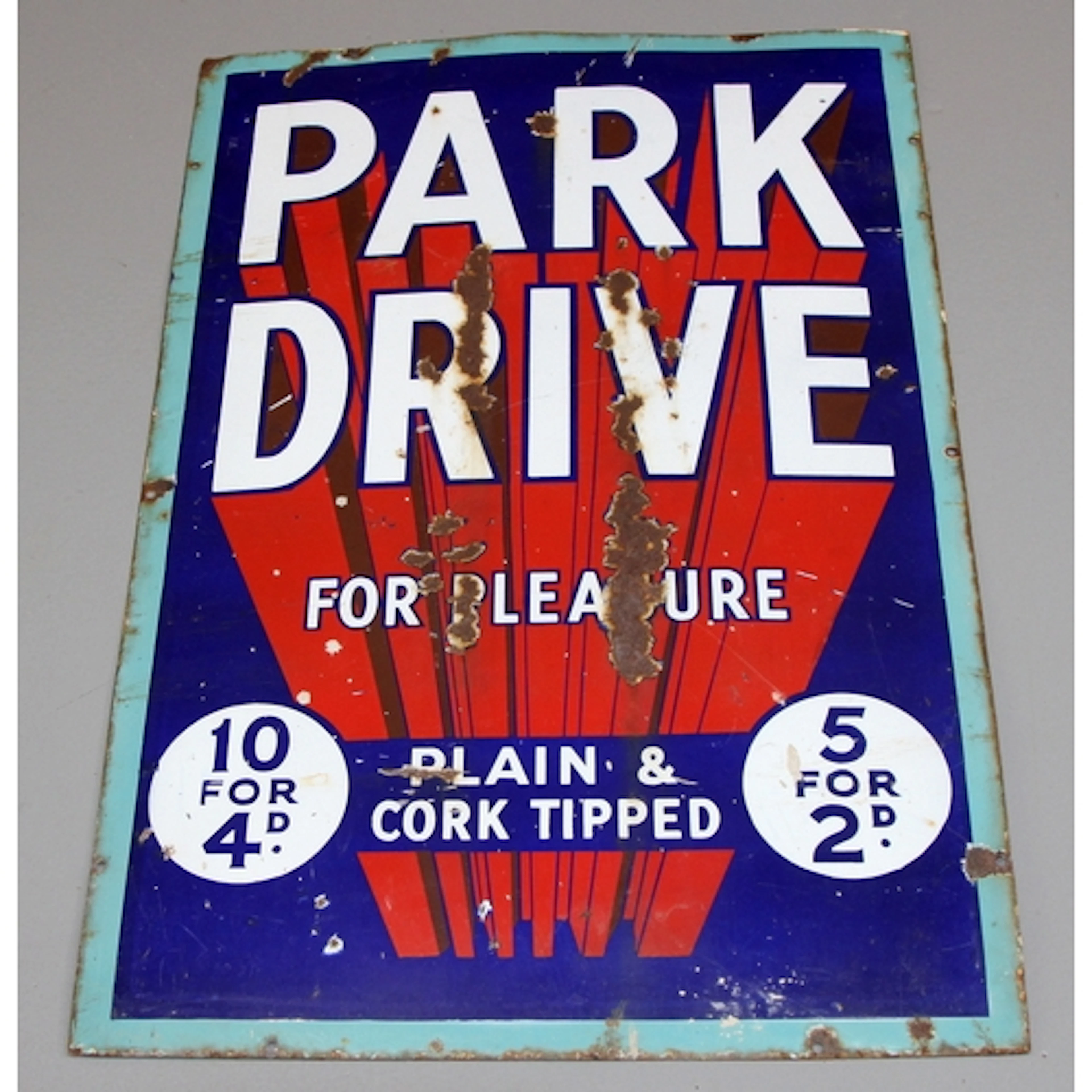 Vintage enamel sign: Park Drive cigarettes 'For Pleasure - P...