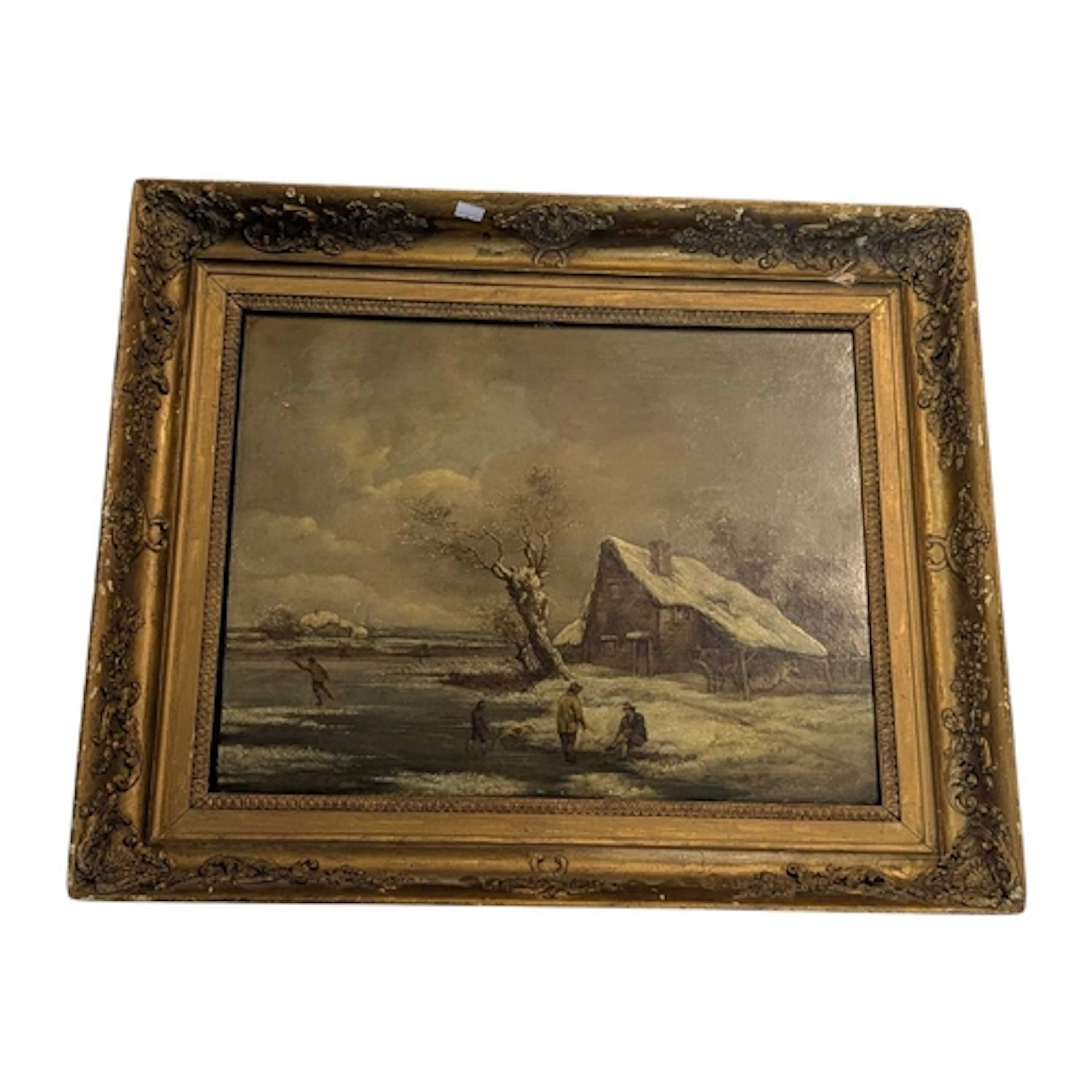 A 19th century Victorian snowy landscape painting. The paint...