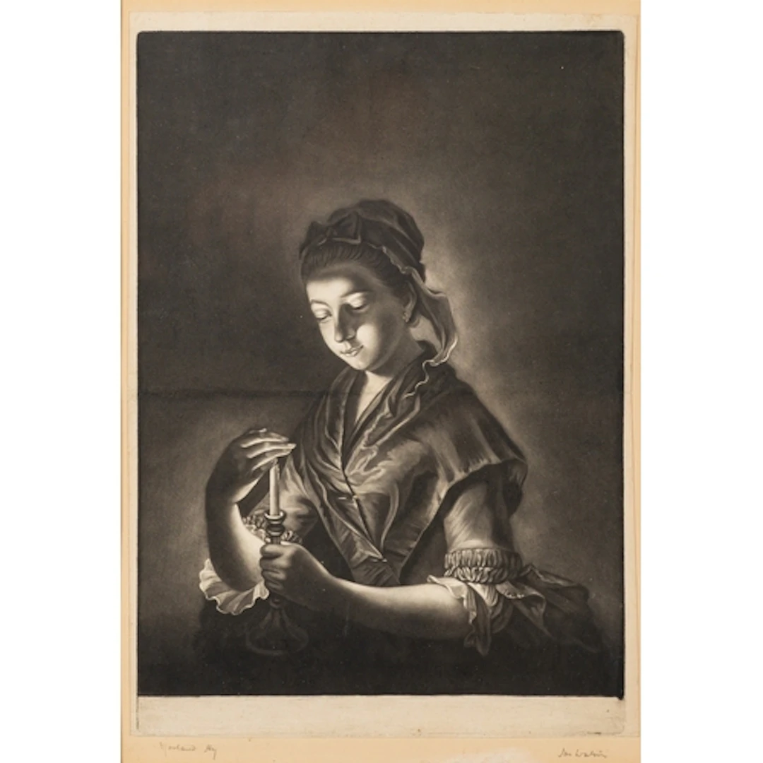 James Watson after Henry Morland - A young woman shielding a...