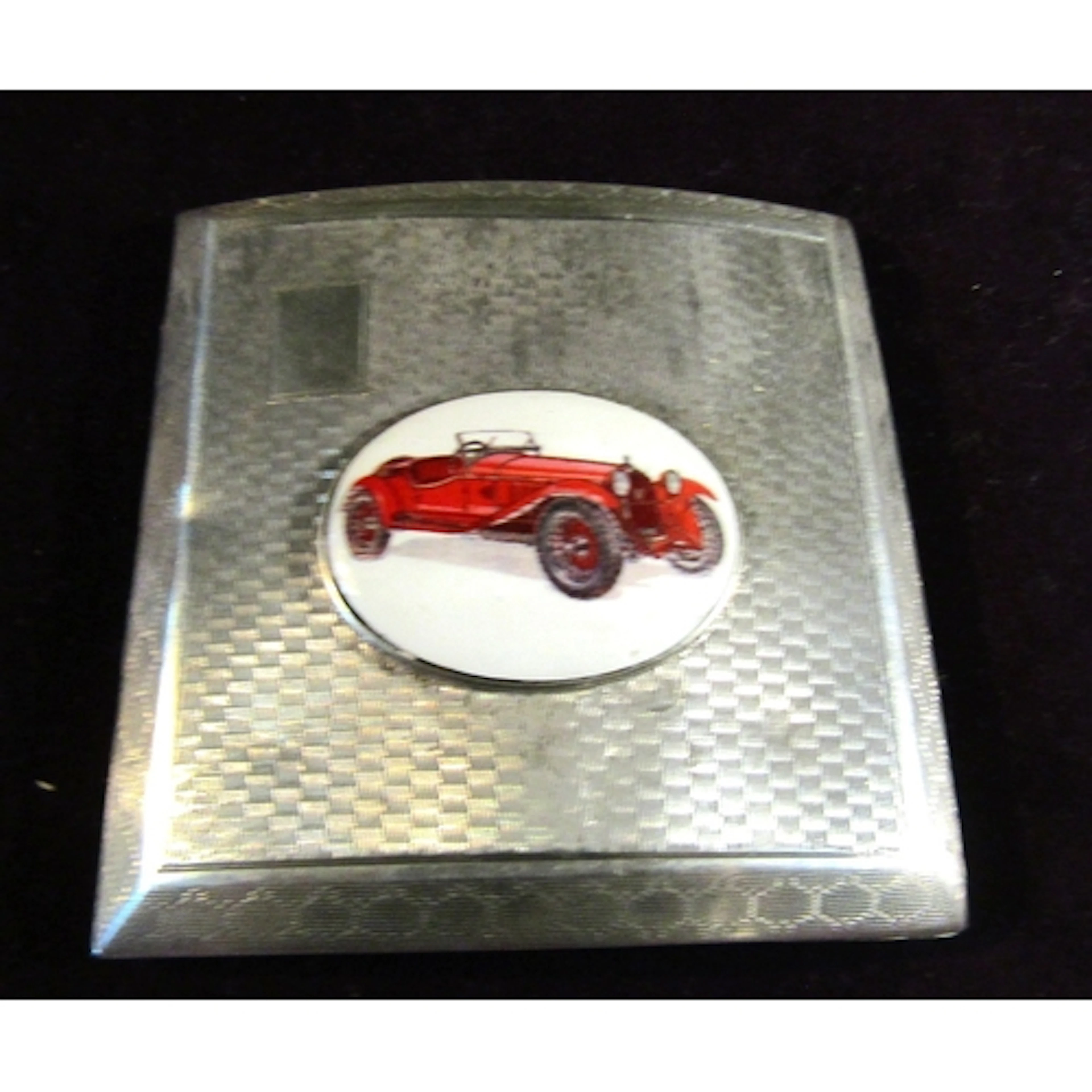 Antique Silver Cigarette Case with Motor Car Enamel Decorati...