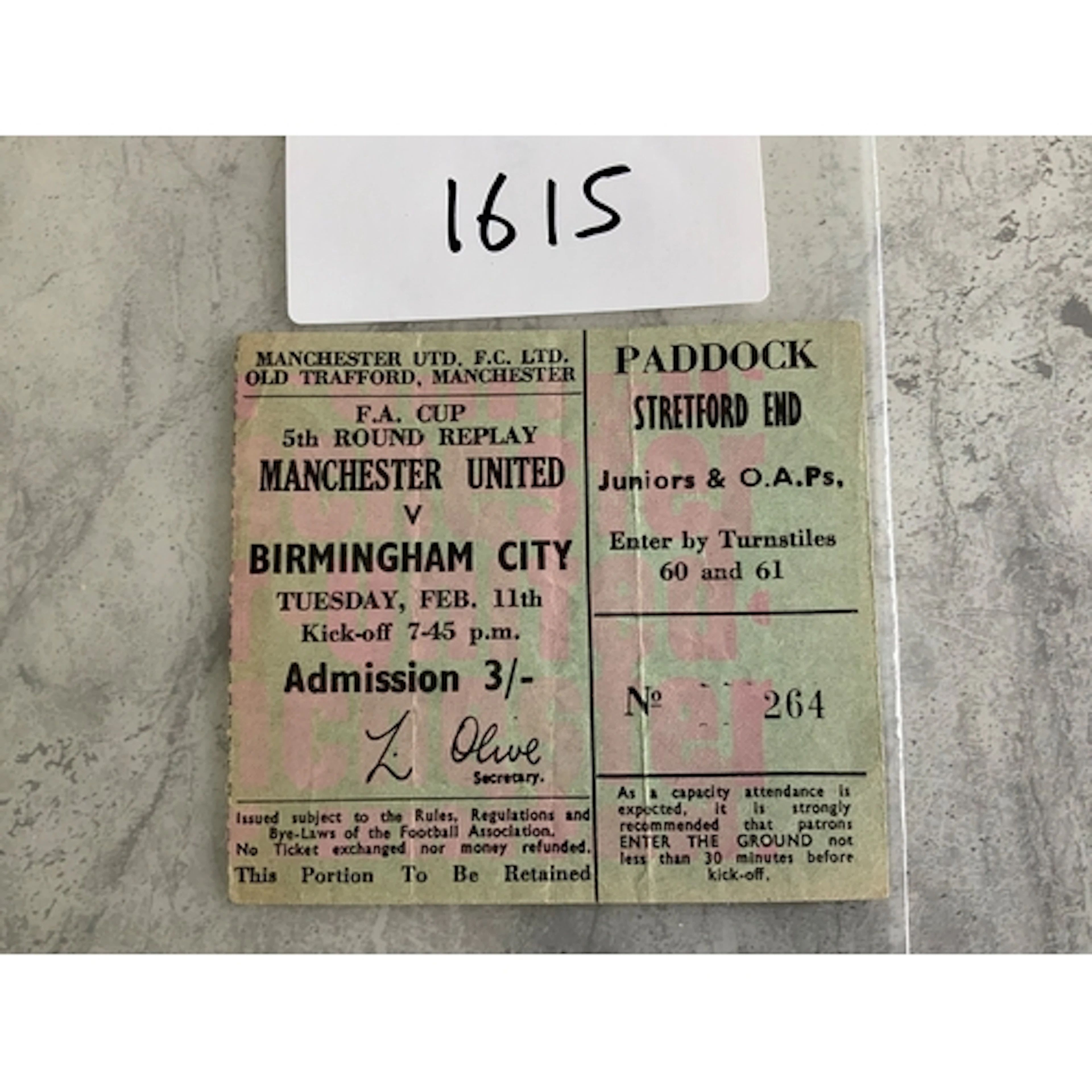 68/69 Manchester United v Birmingham FA Cup Football Ticket:...