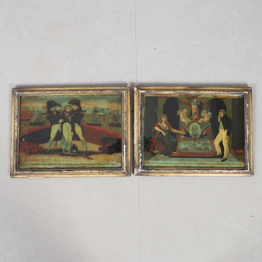 NAVAL INTEREST: A PAIR OF EARLY 19TH CENTURY REVERSE GLASS M...