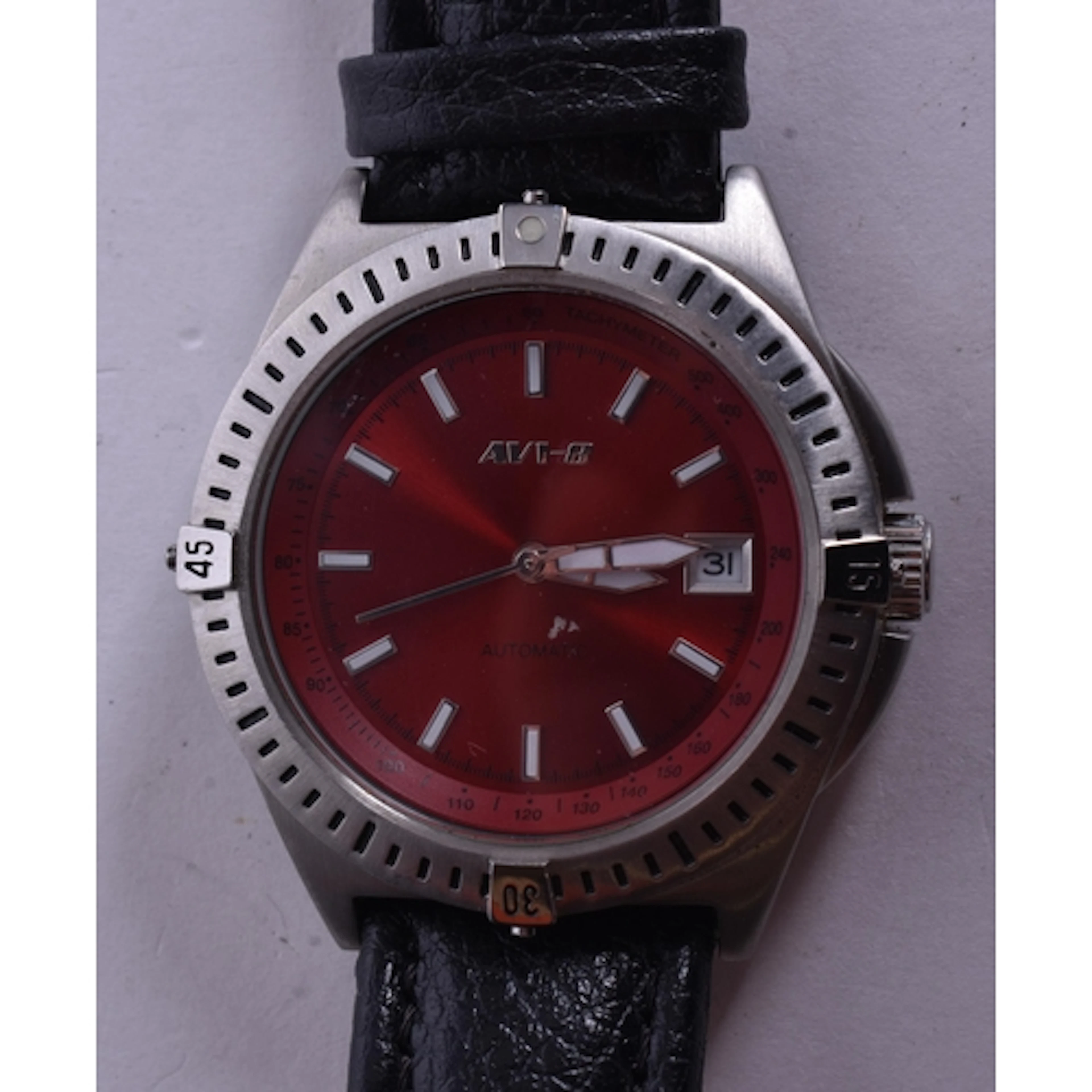 Avi-8 Red Dial Automatic Watch Working. 4.25 cm wide.