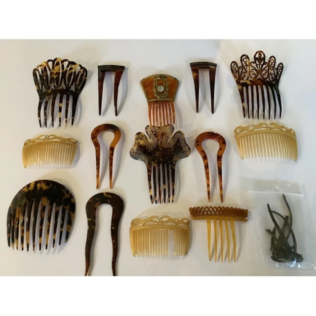 Fourteen early 20th century faux tortoiseshell celluloid hai...