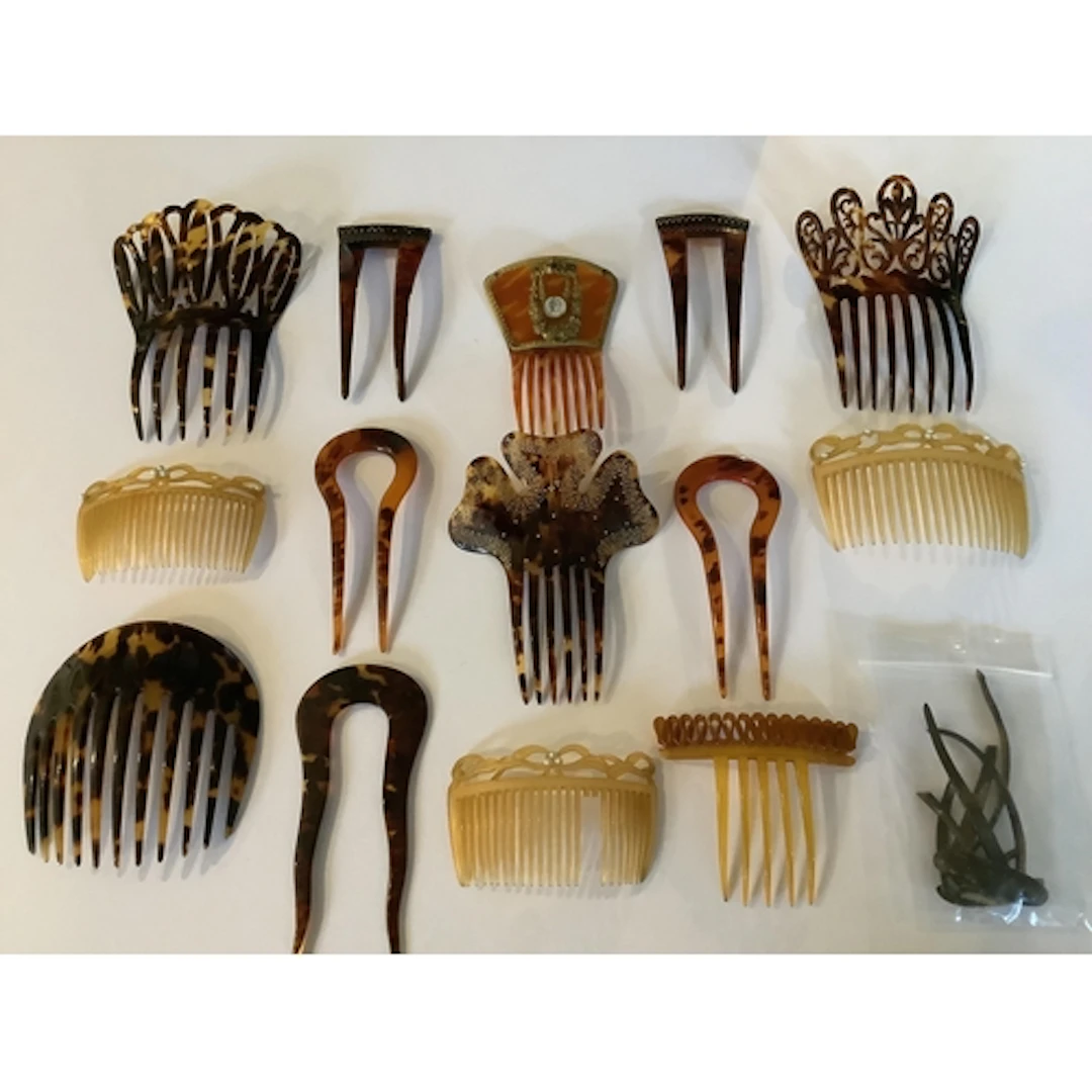Fourteen early 20th century faux tortoiseshell celluloid hai...