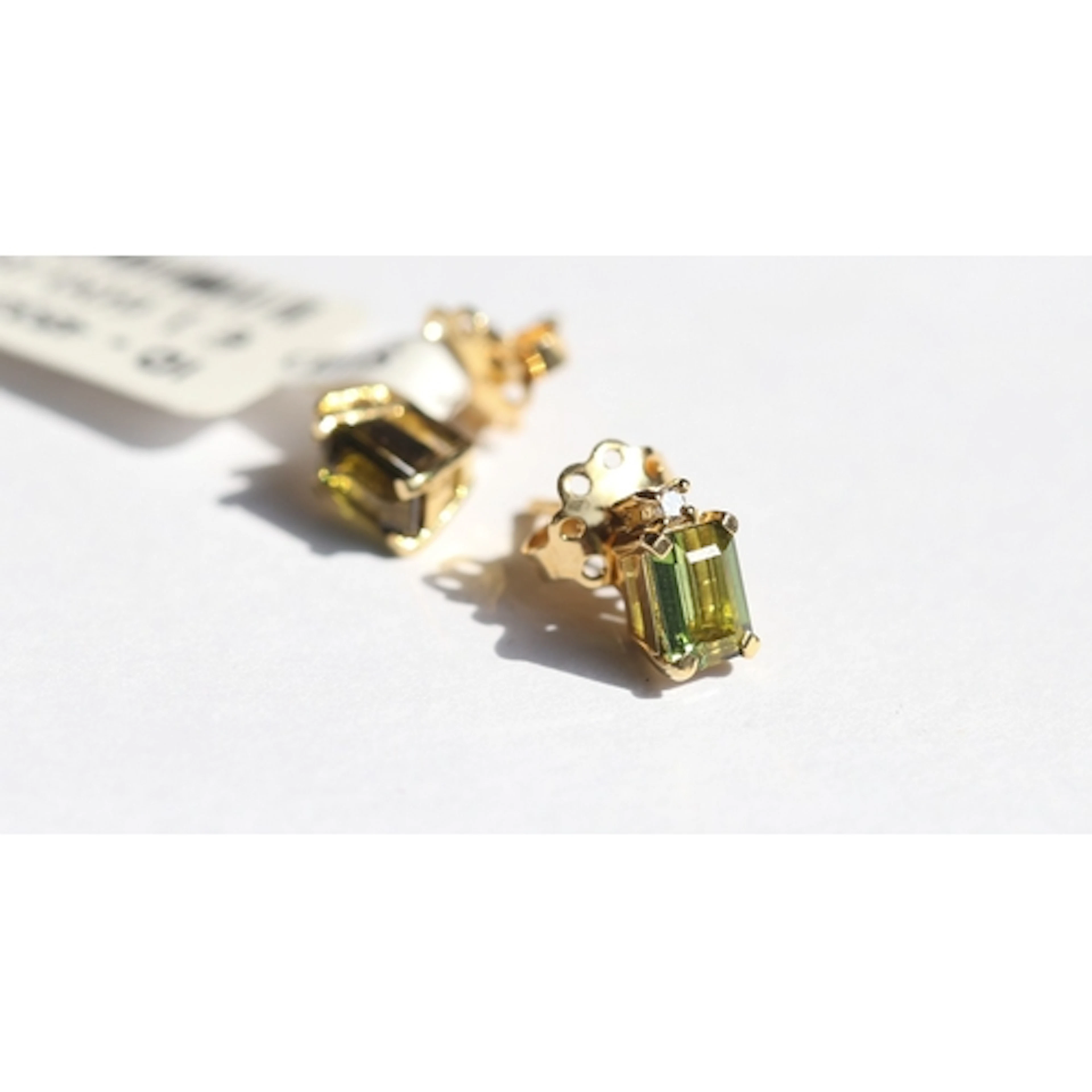 Pair of Emerald Cut Tourmaline Set Earrings with Further Dia...