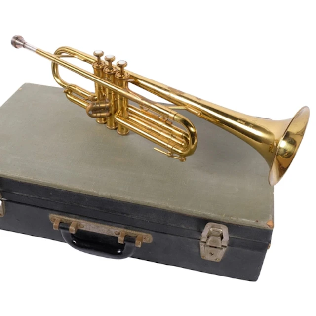 A B&M Champion brass trumpet with mouth-piece, cased