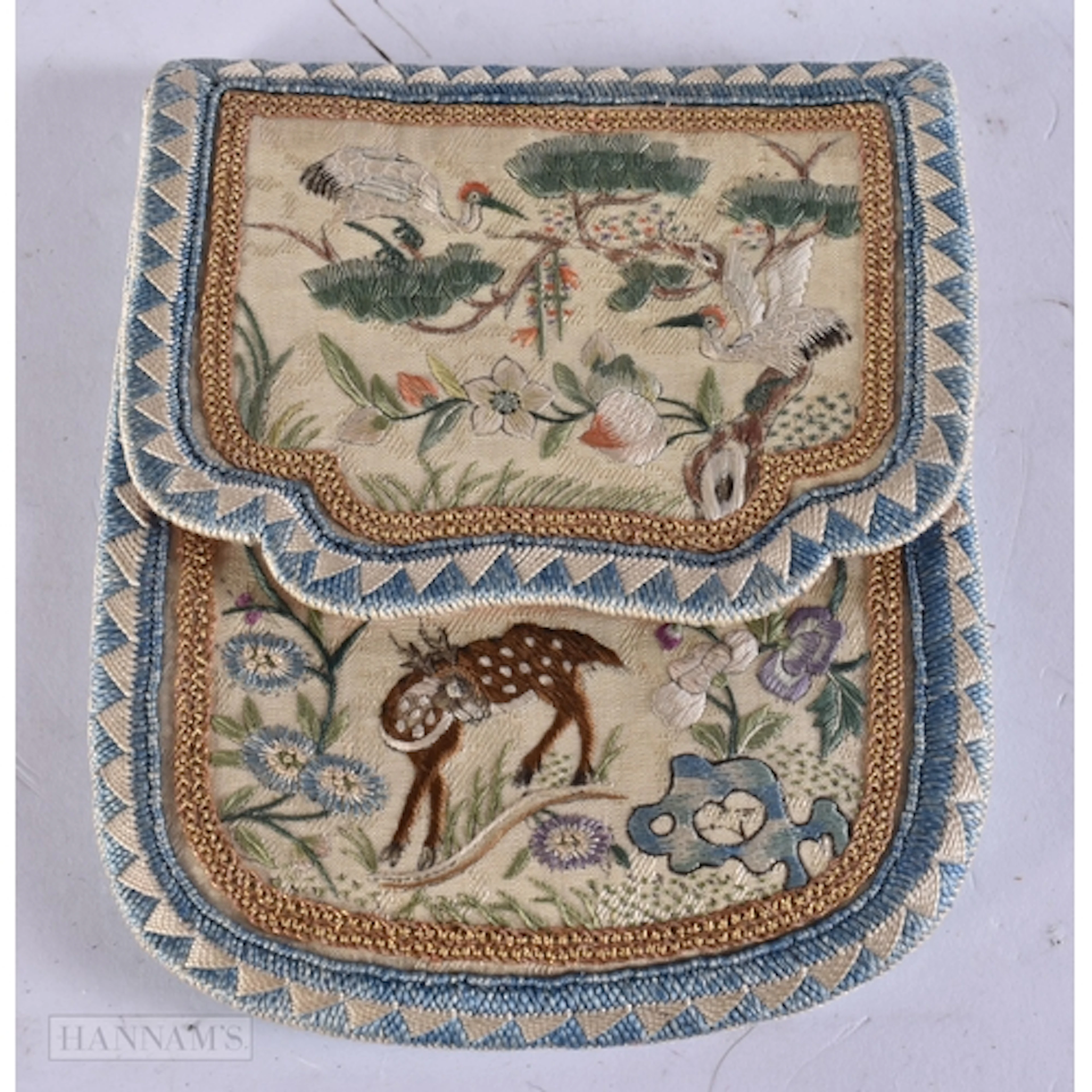 A 19TH CENTURY CHINESE SILK EMBROIDERED PURSE Qing, decorate...