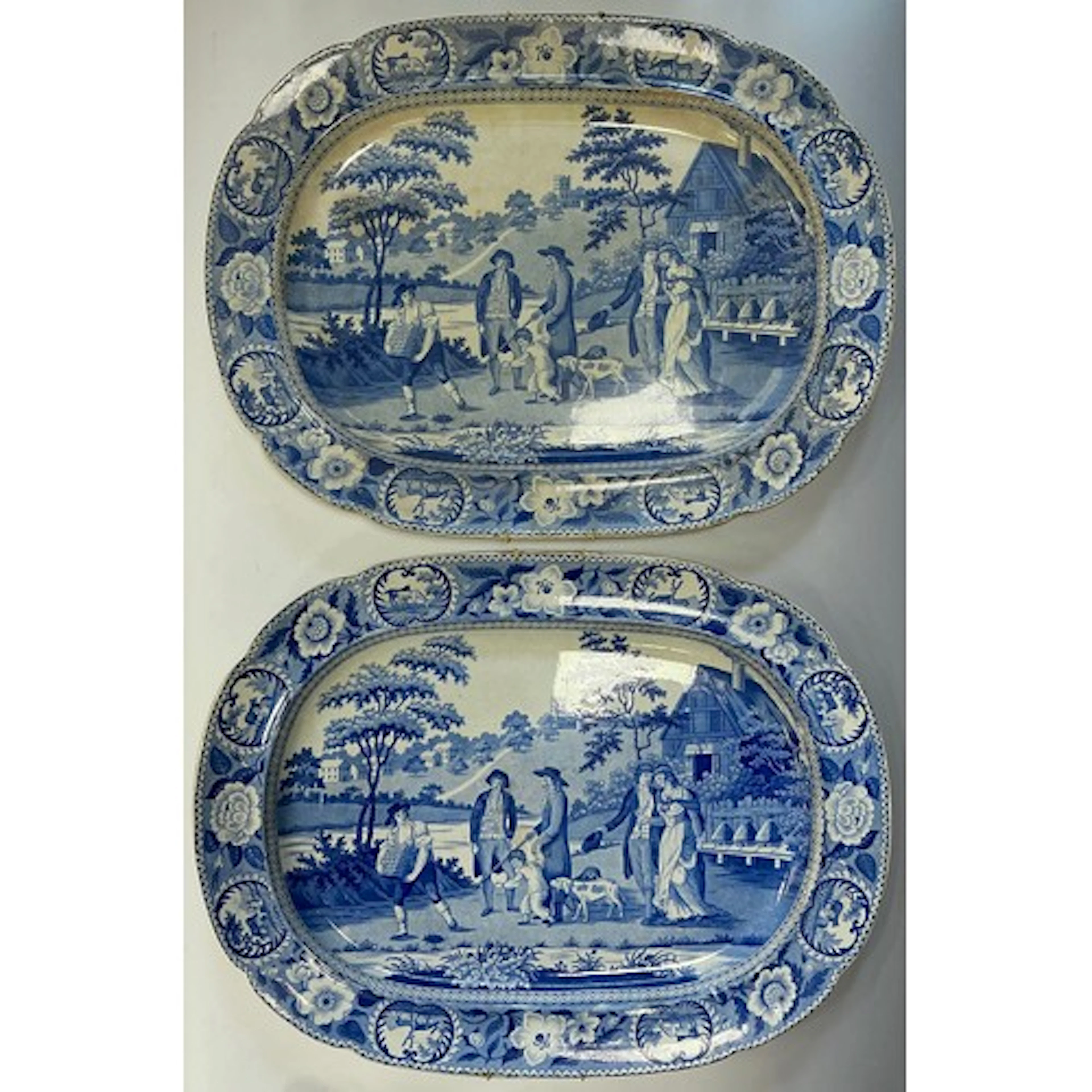A pair of 19th century Staffordshire pottery blue and white ...