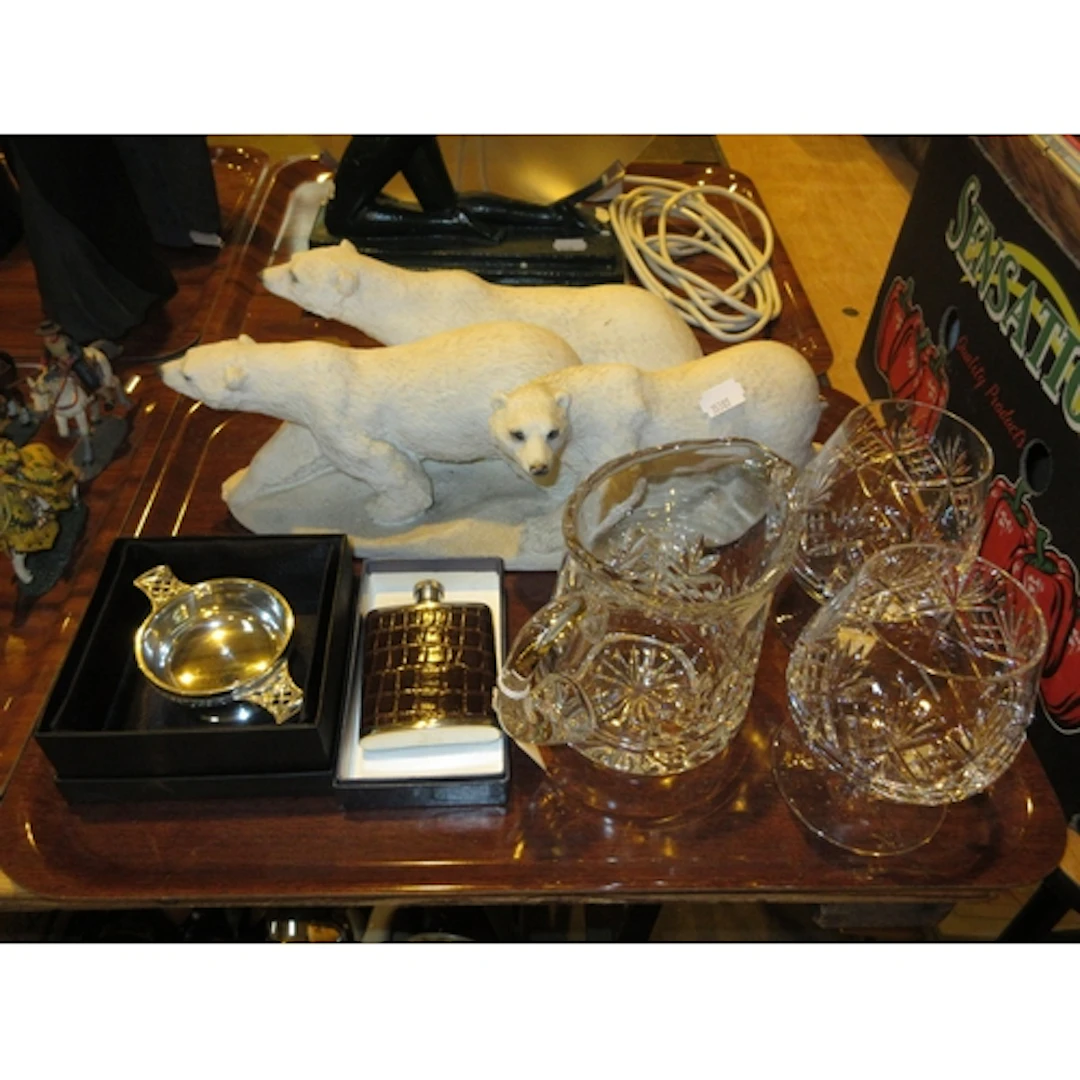 Animal Classics Polar Bear Group, Hip Flask, Quaich and Crys...