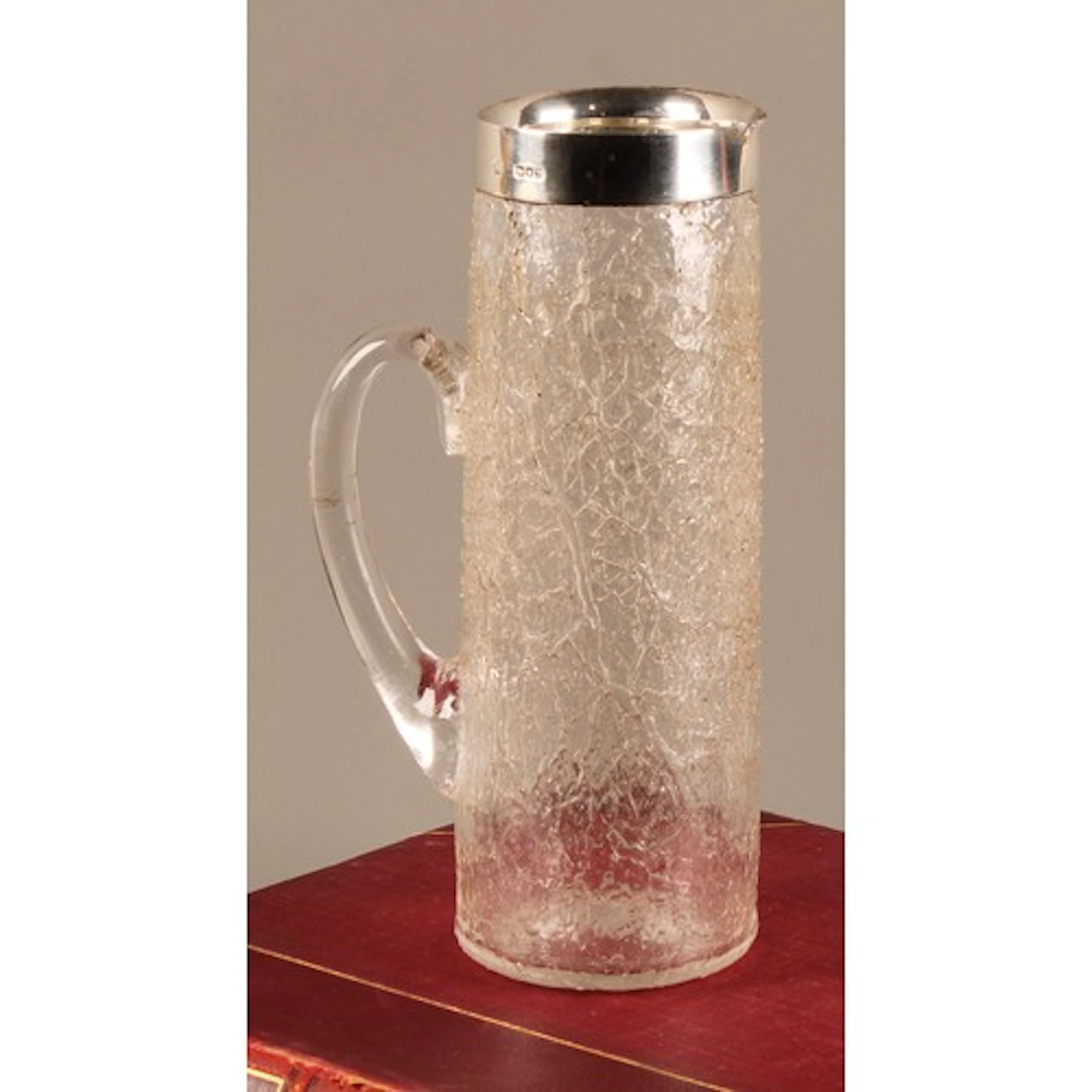 A Victorian silver mounted crackle glass cordial jug, 21.5cm...
