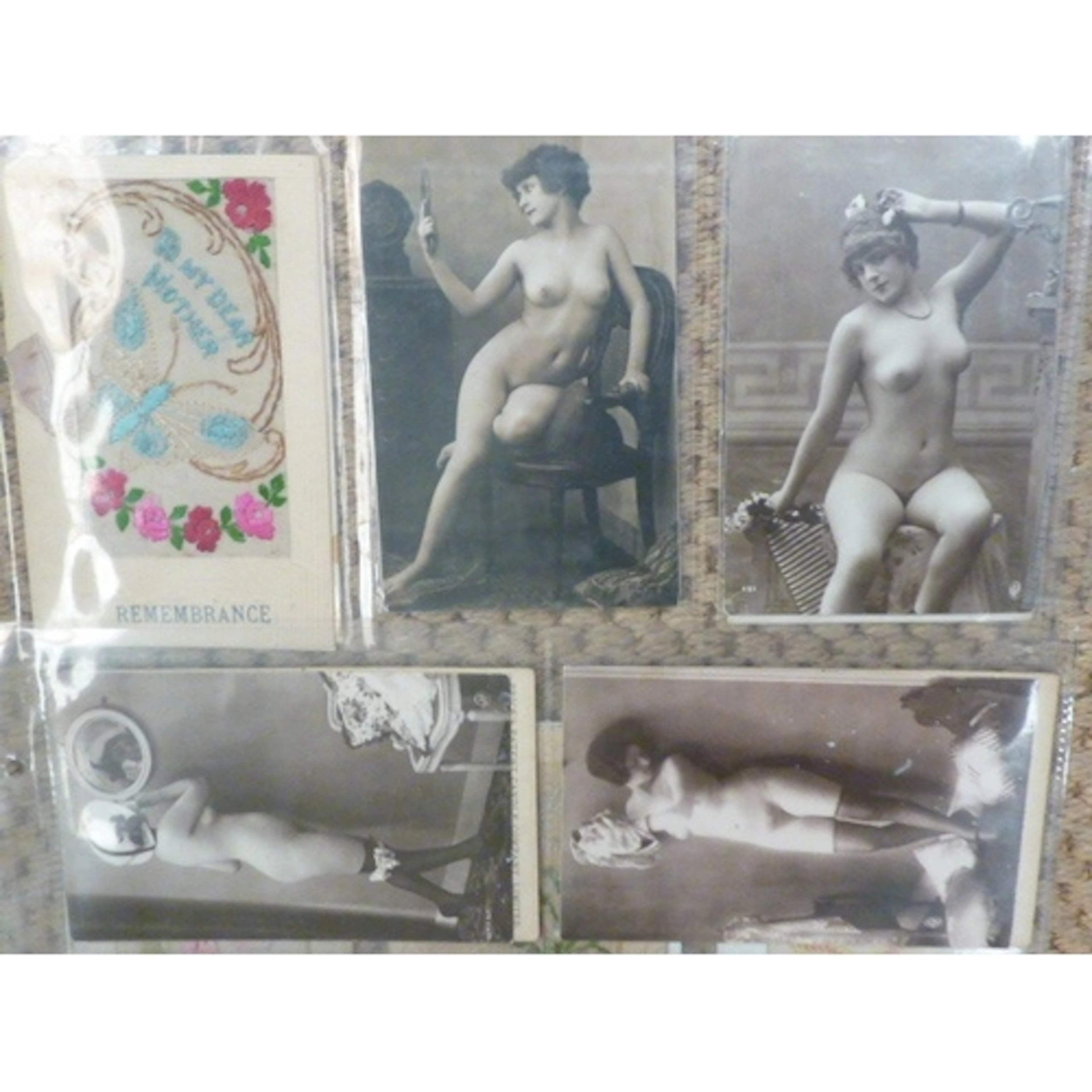 Twenty silk postcards, ten erotic postcards, (including 5 re...