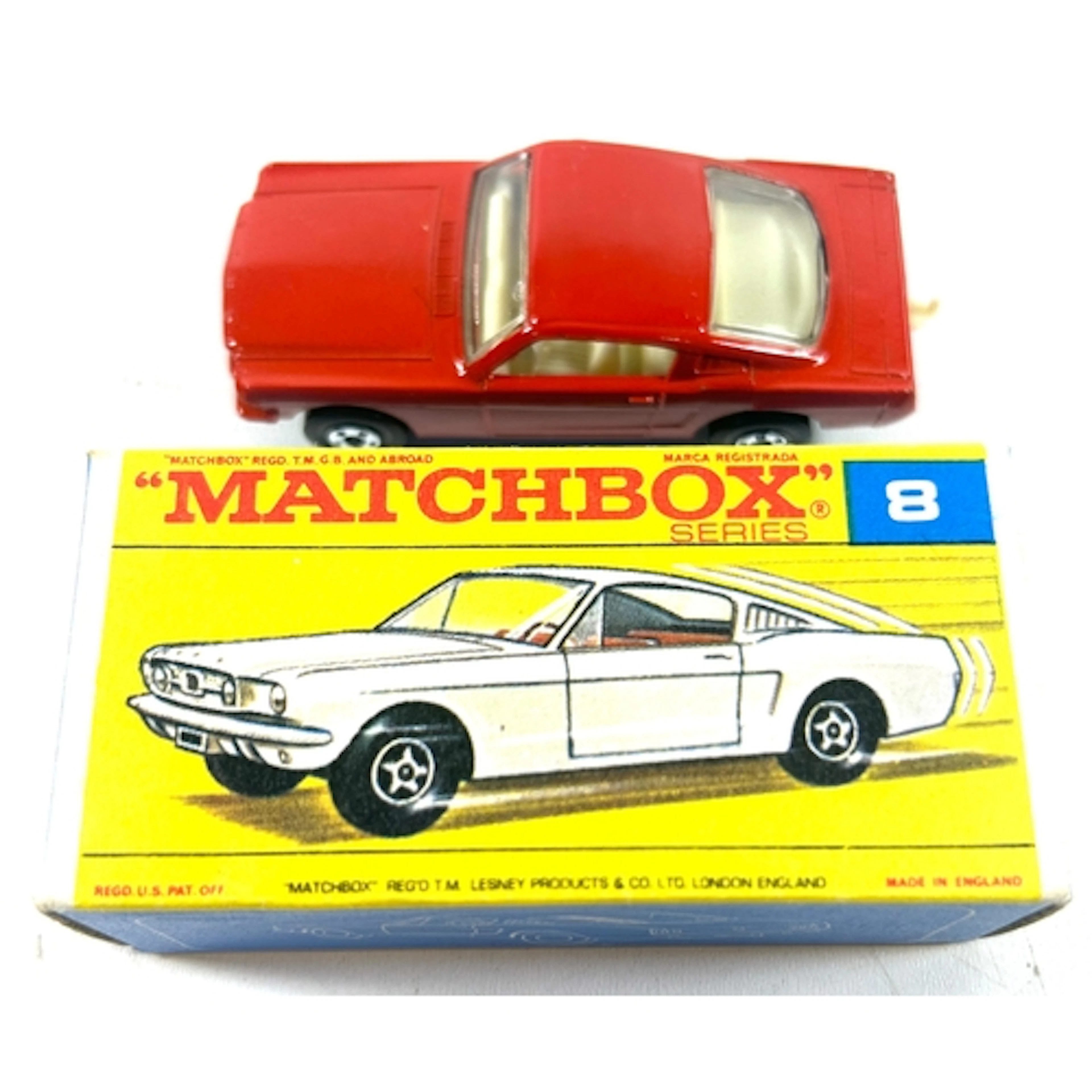 A Matchbox Superfast No.8 Ford Mustang. An example in orange...
