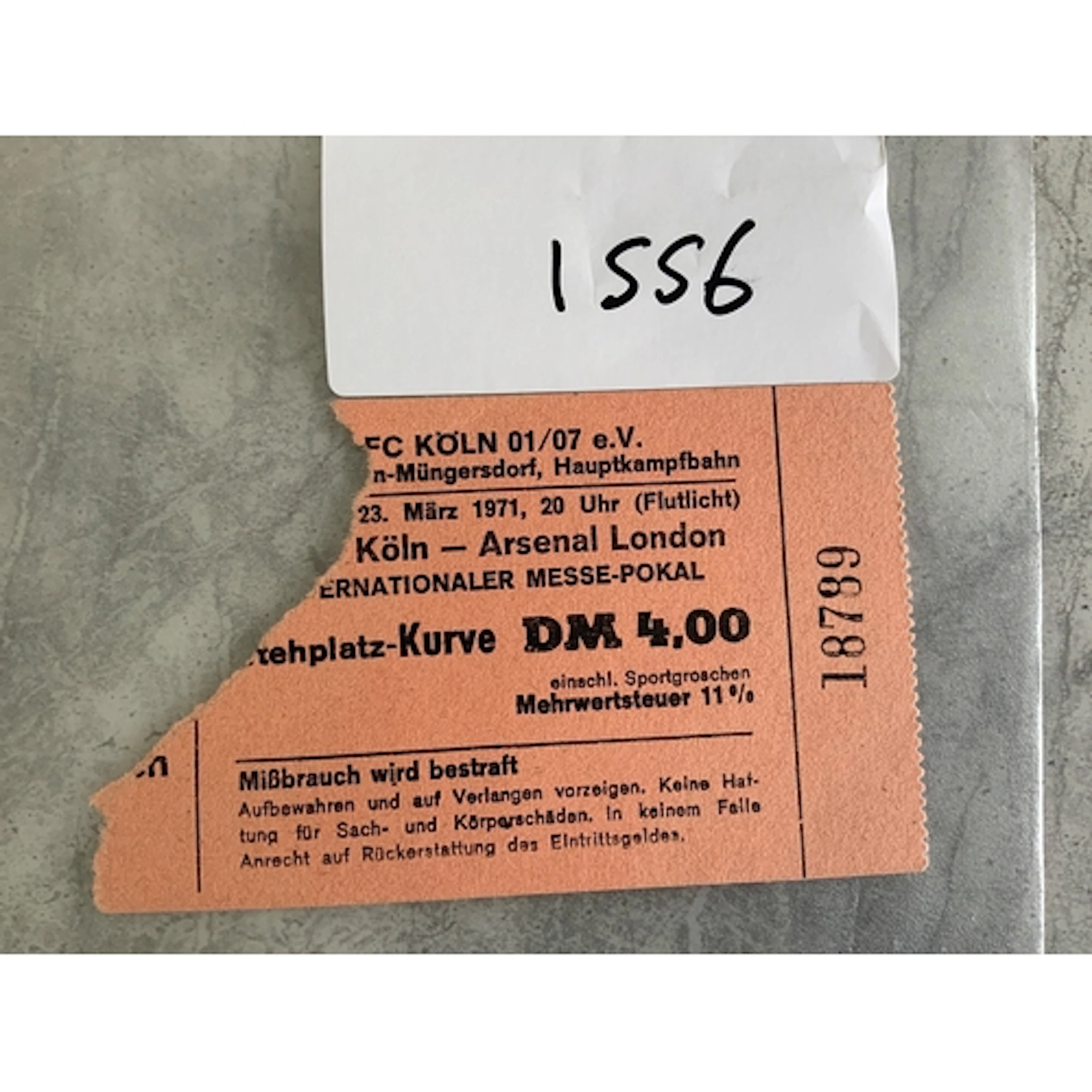 70/71 Koln Cologne v Arsenal Fairs Cup Football Ticket: Piec...
