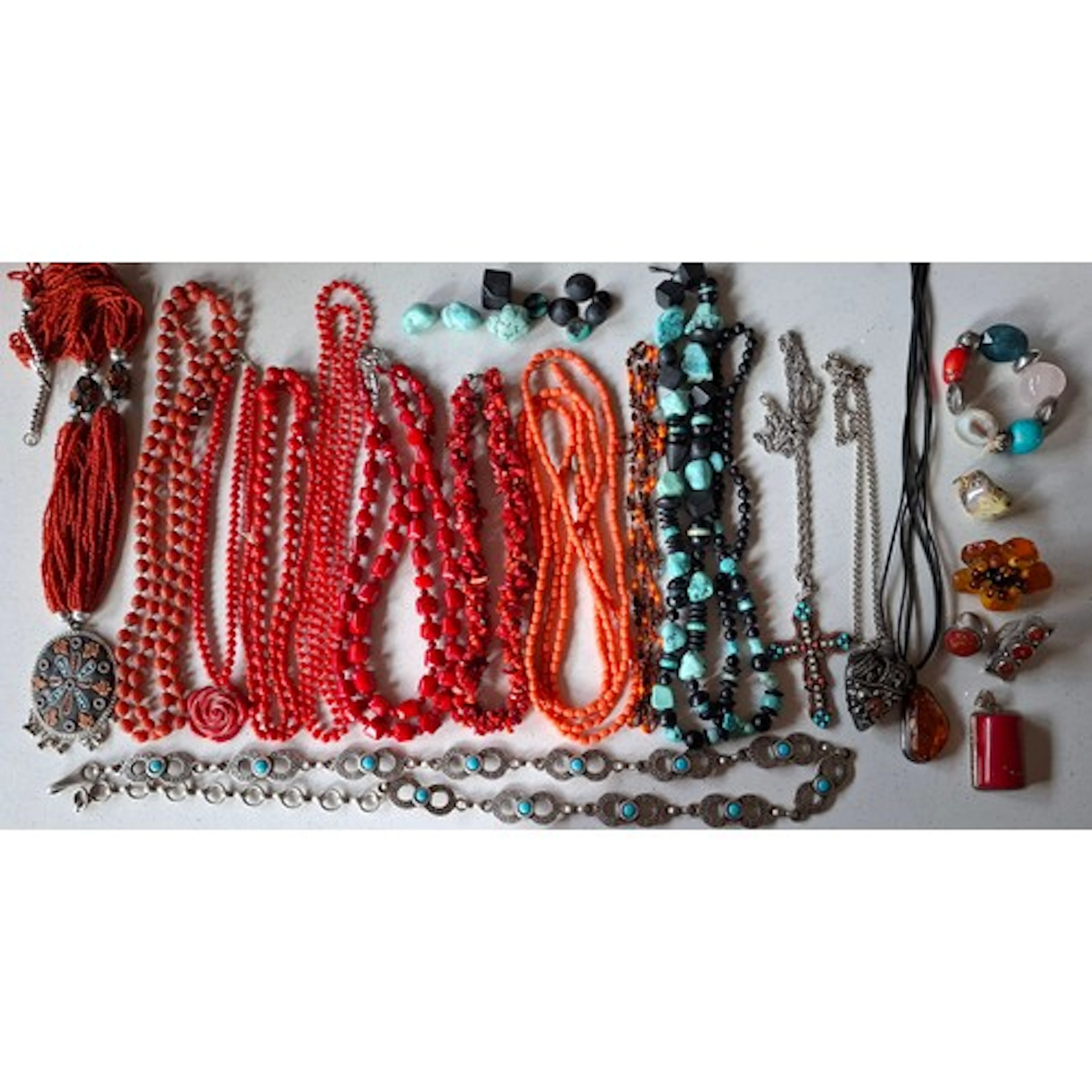 Red coral, amber, turquoise and amber style jewellery and ot...
