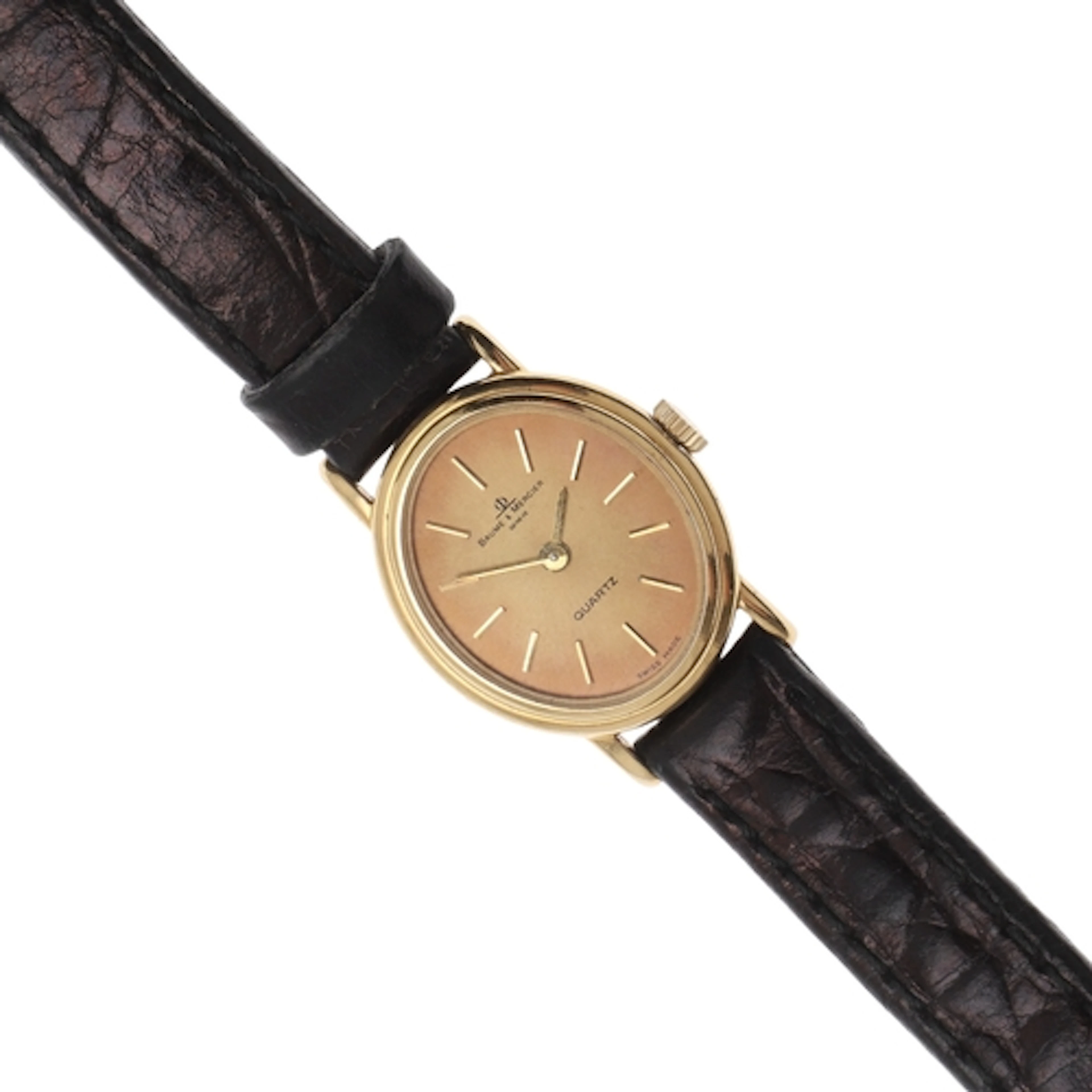 A LADY'S 18CT GOLD WRISTWATCH BY BAUME & MERCIER. the signed...